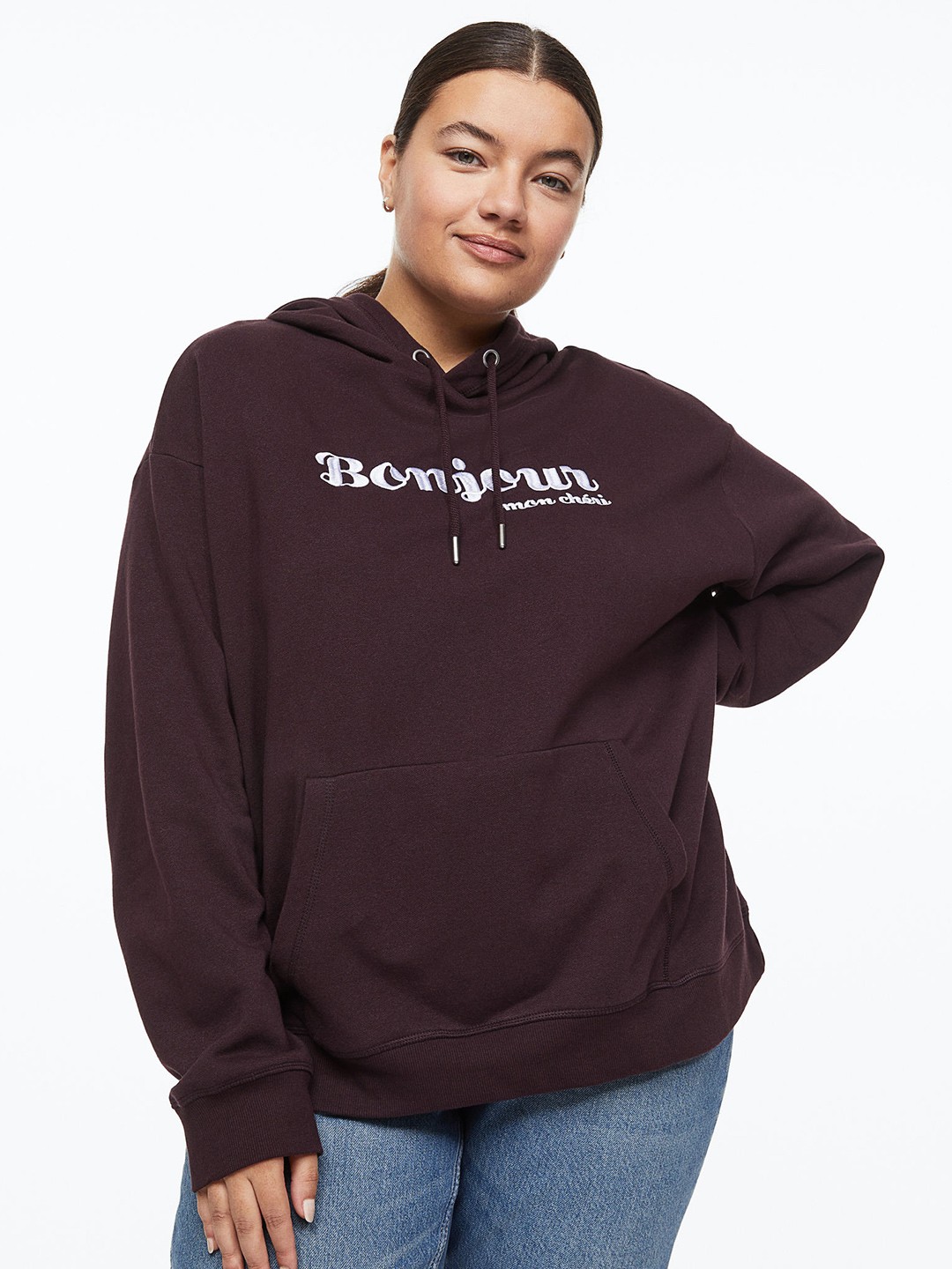 

H&M Women Plus Size Printed Hoodie, Maroon