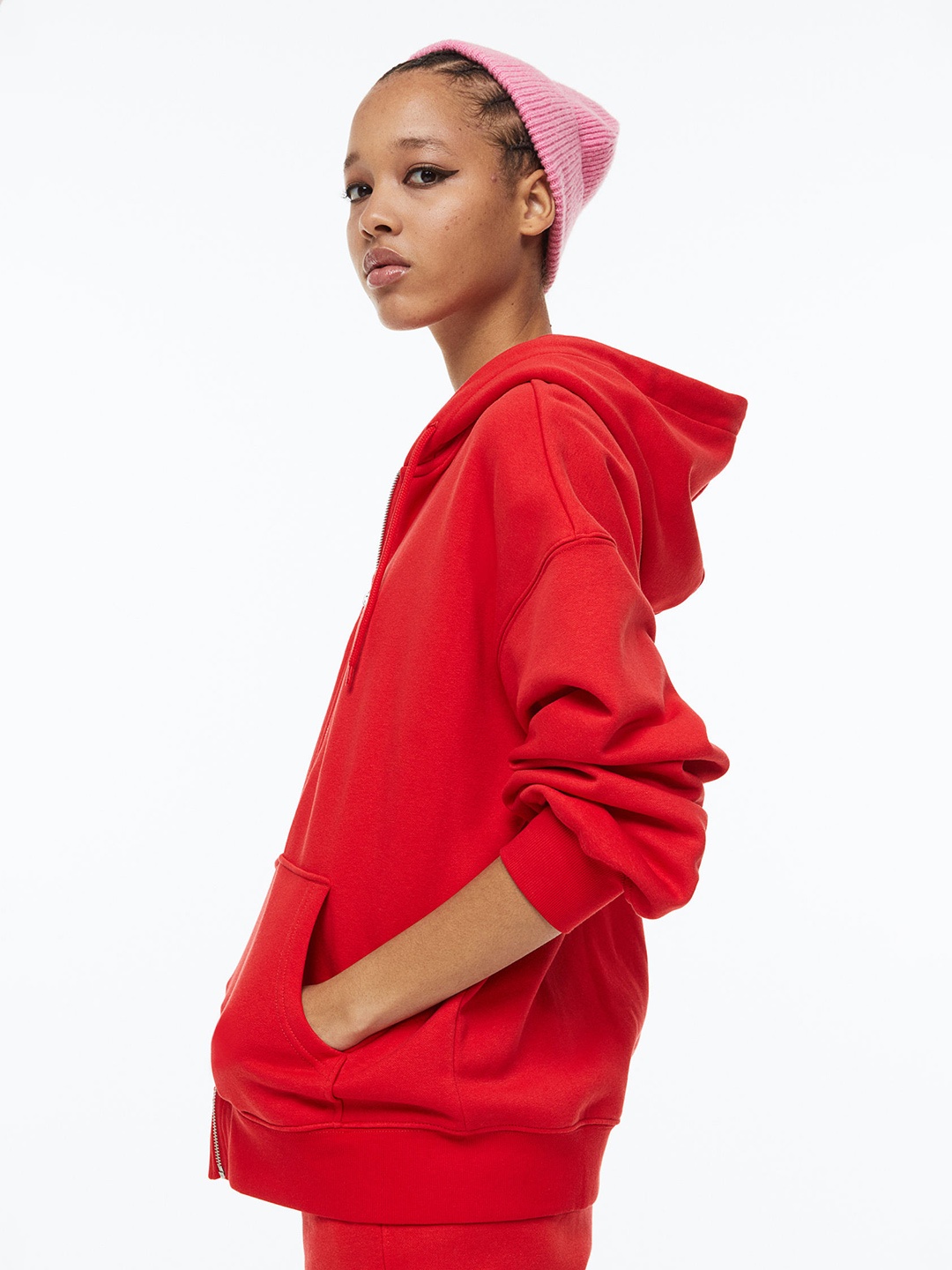 

H&M Women Oversized Zip-Through Hoodie, Red
