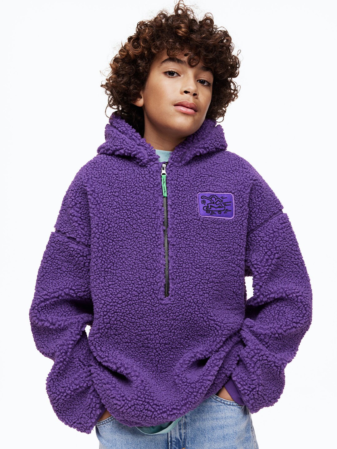 

H&M Boys Zip-Top Teddy Hoodie, Purple