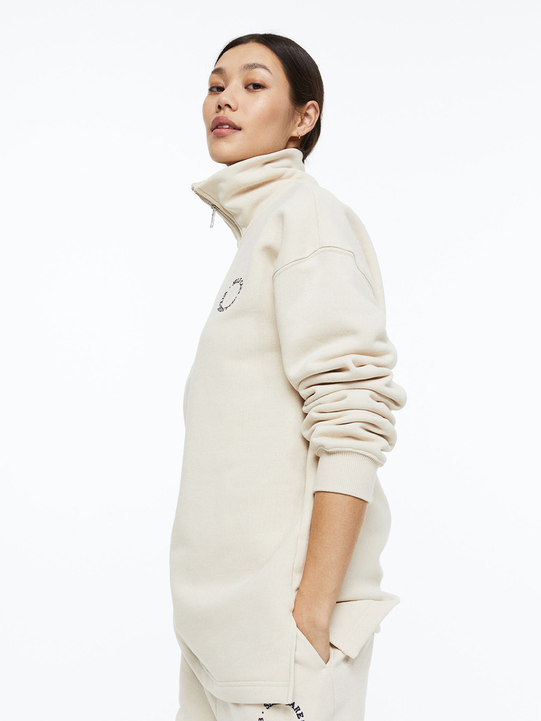 

H&M Women Zip-Top Sweatshirt, Beige