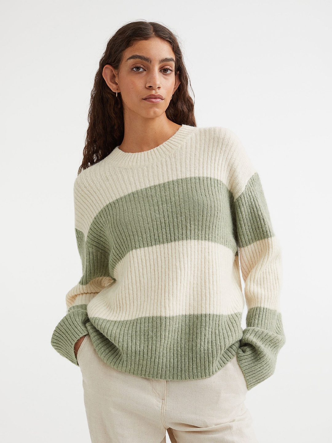 

H&M Women Rib-Knit Jumper, Green