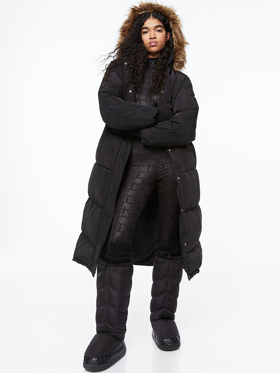 

H&M Women Hooded Puffer Coat, Black