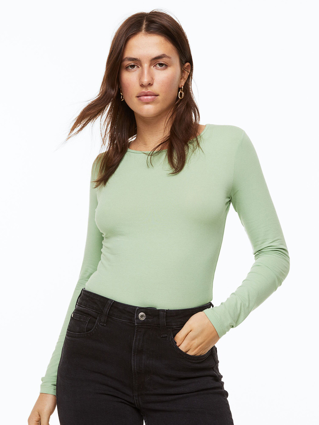 

H&M Women Long-Sleeved Jersey Top, Green