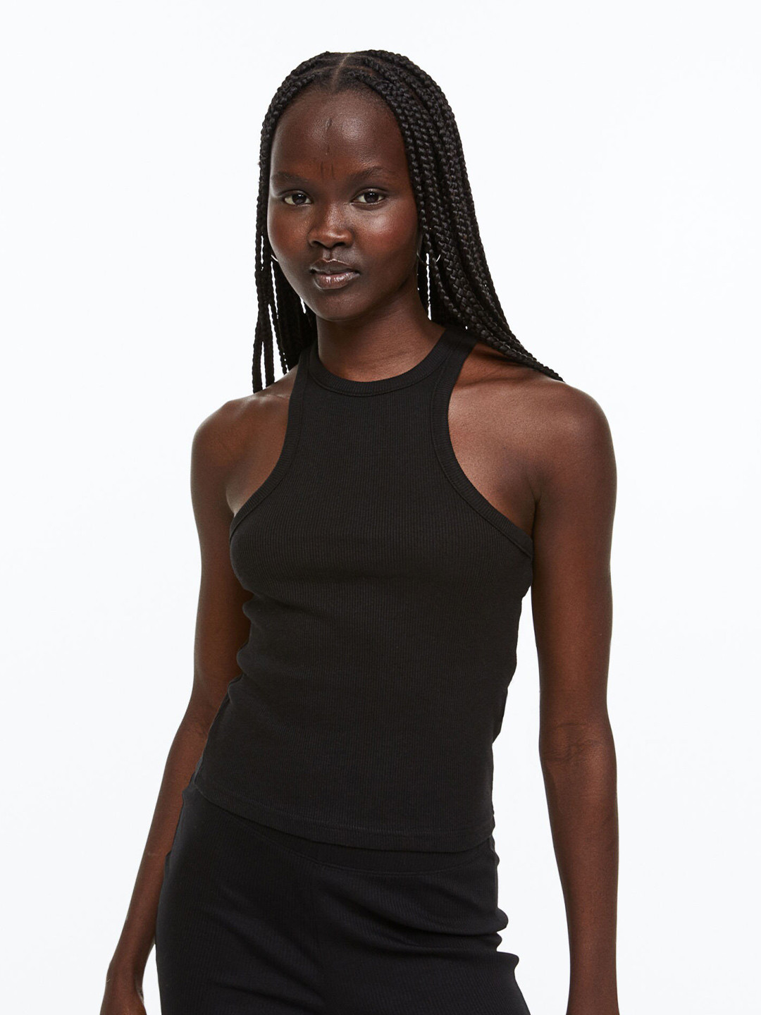 

H&M Cropped Vest Top, Black