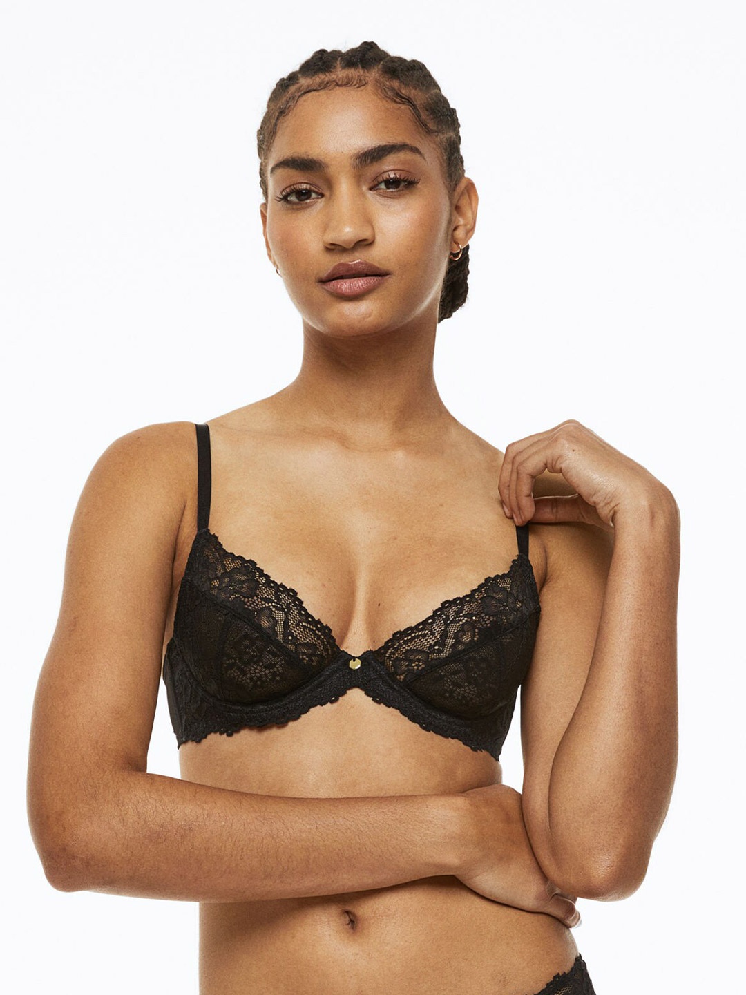 

H&M Non-Padded Underwired Lace Bra - 1127763001, Black