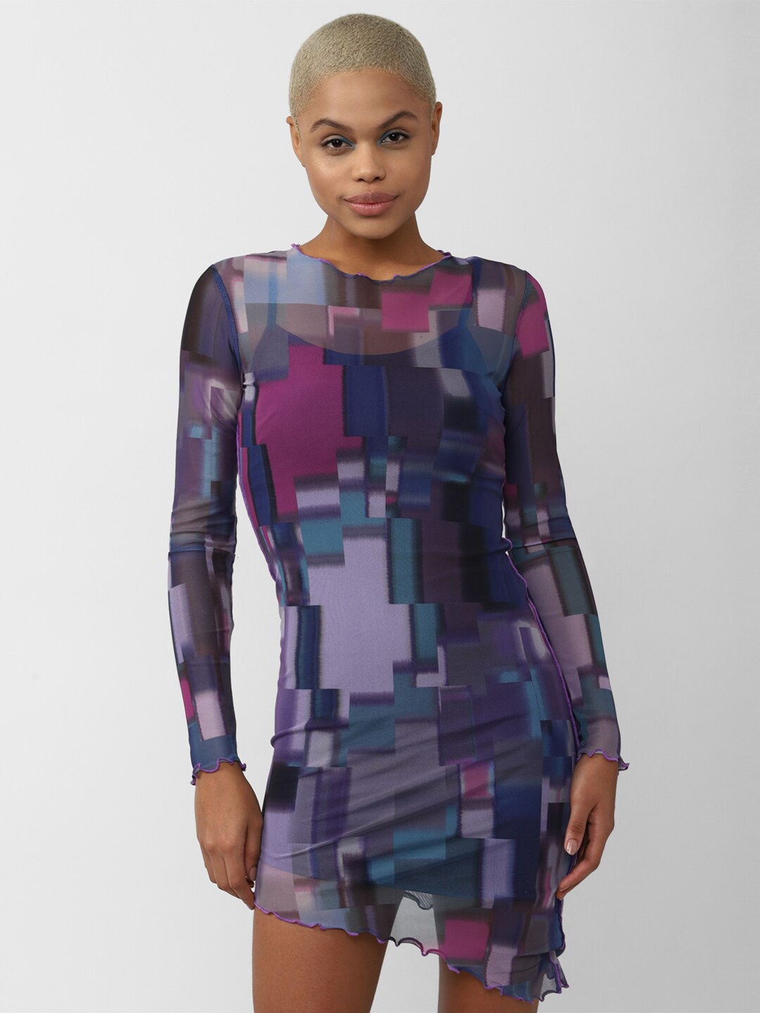 

FOREVER 21 Geometric Printed Bodycon Dress, Navy blue