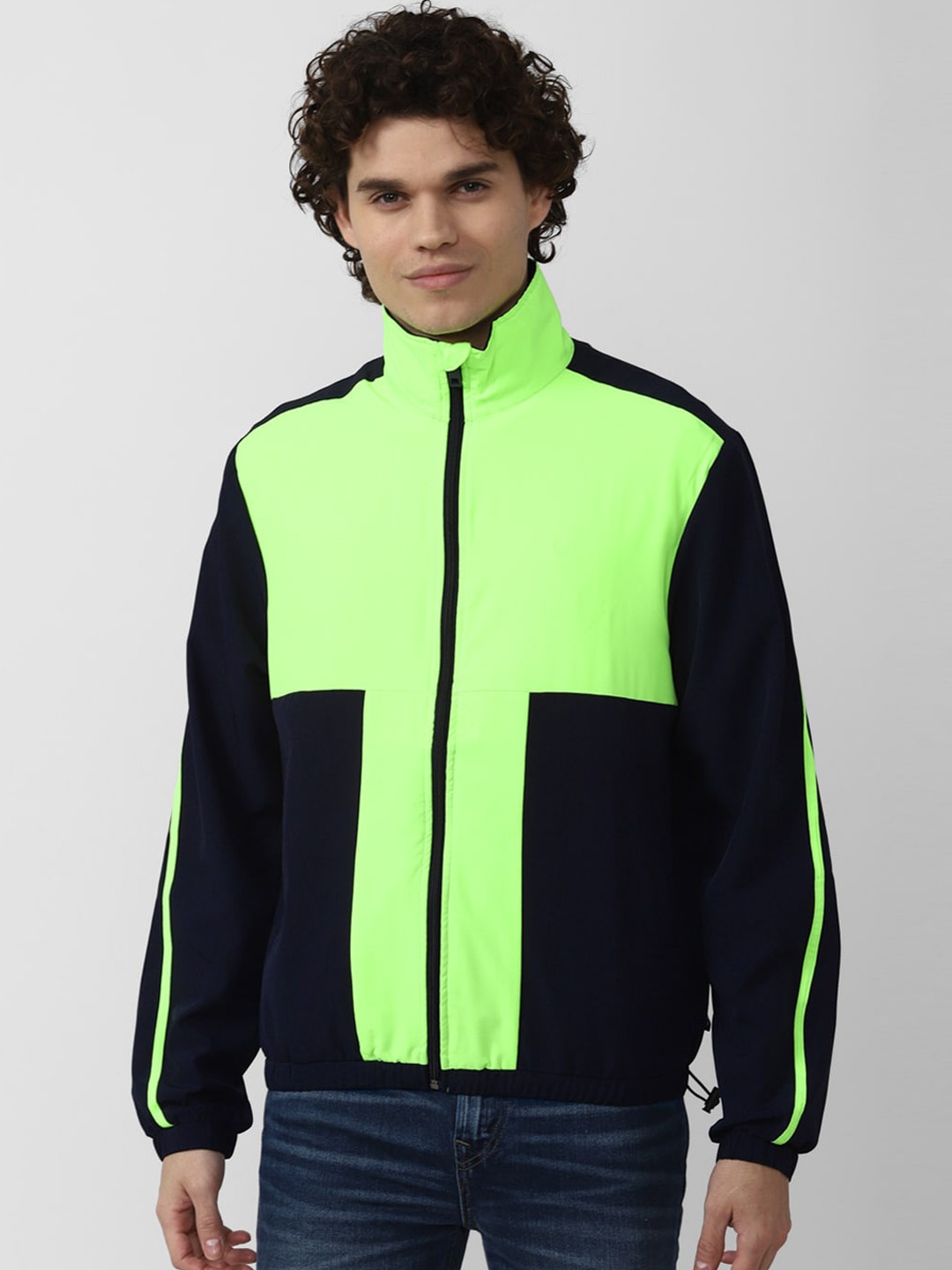 

FOREVER 21 Men Colourblocked Sporty Jacket, Fluorescent green