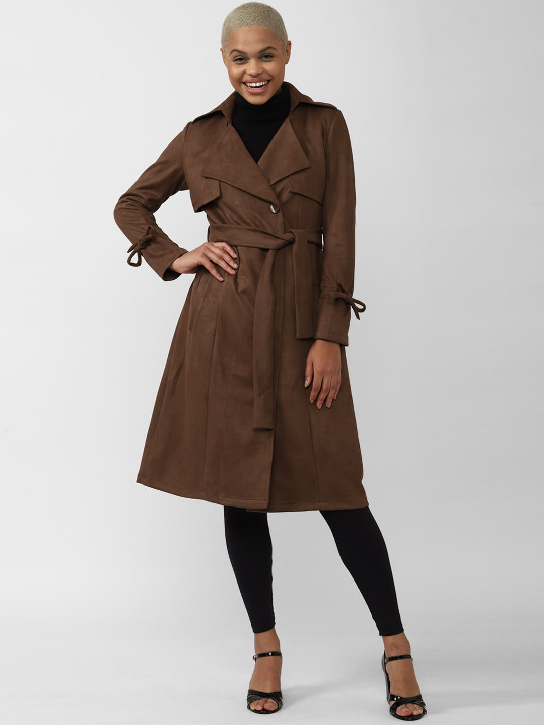 

FOREVER 21 Women Longline Tailored Jacket, Brown
