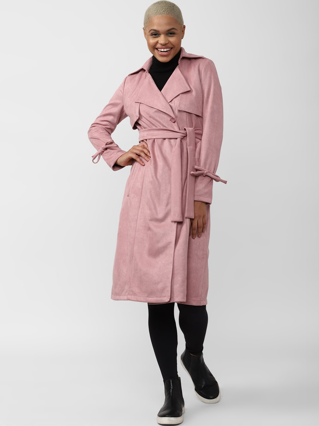 

FOREVER 21 Women Longline Overcoat, Pink