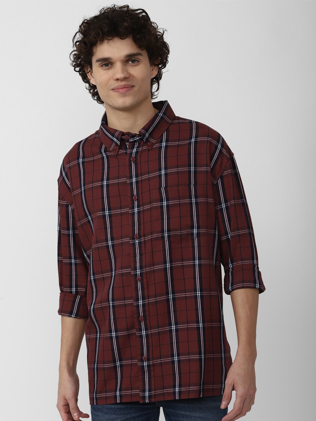

FOREVER 21 Men Tartan Checks Checked Cotton Casual Shirt, Brown