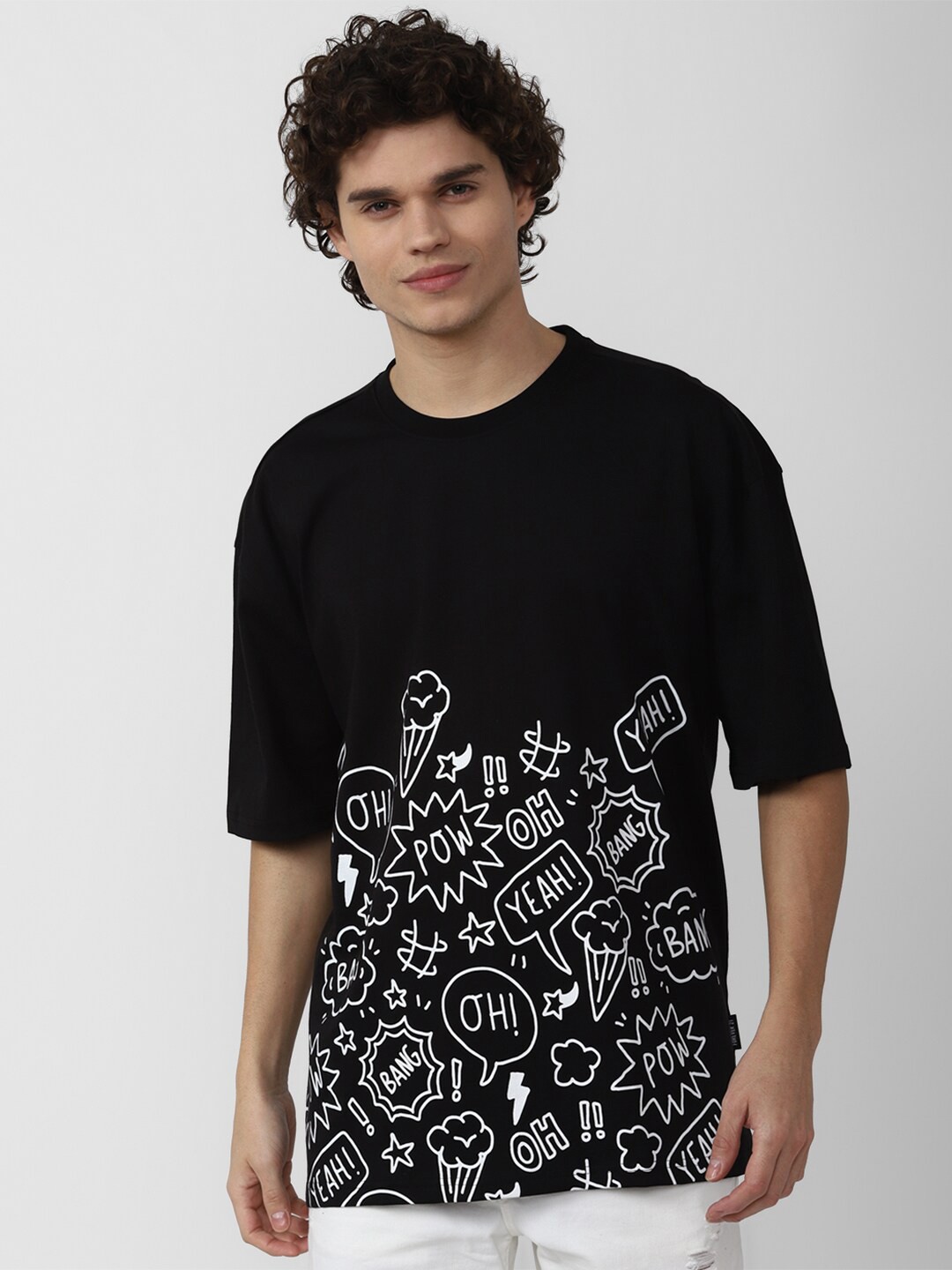 

FOREVER 21 Men Typography Printed Cotton T-shirt, Black