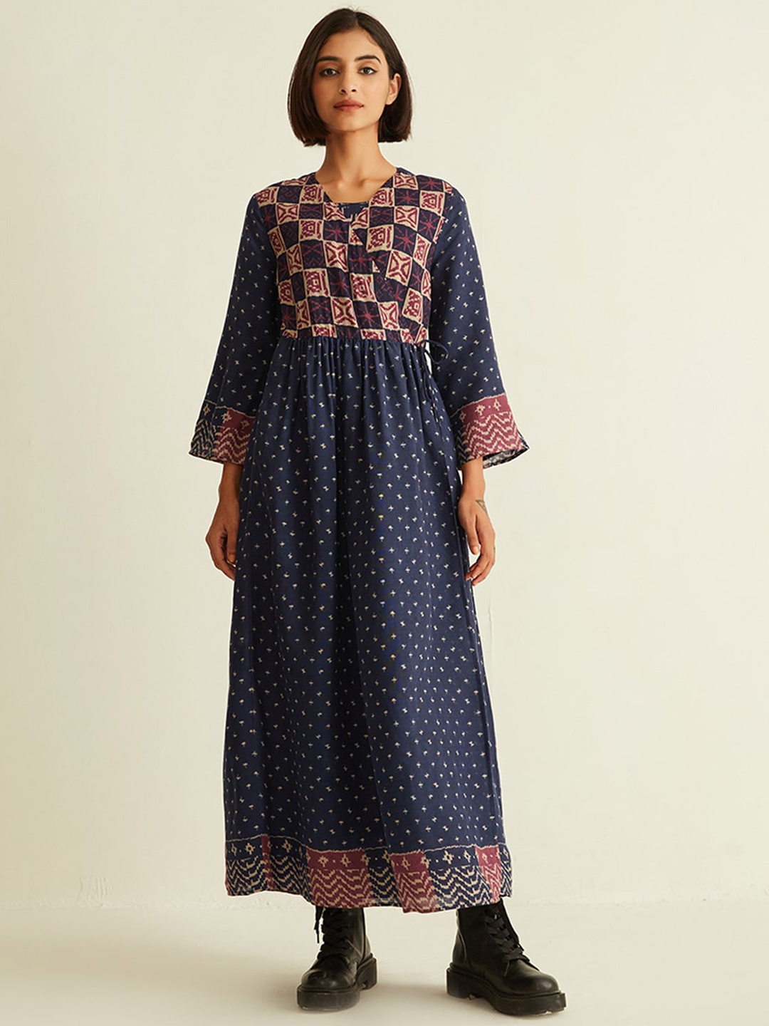 

Ancestry Printed Wrap Dress, Navy blue