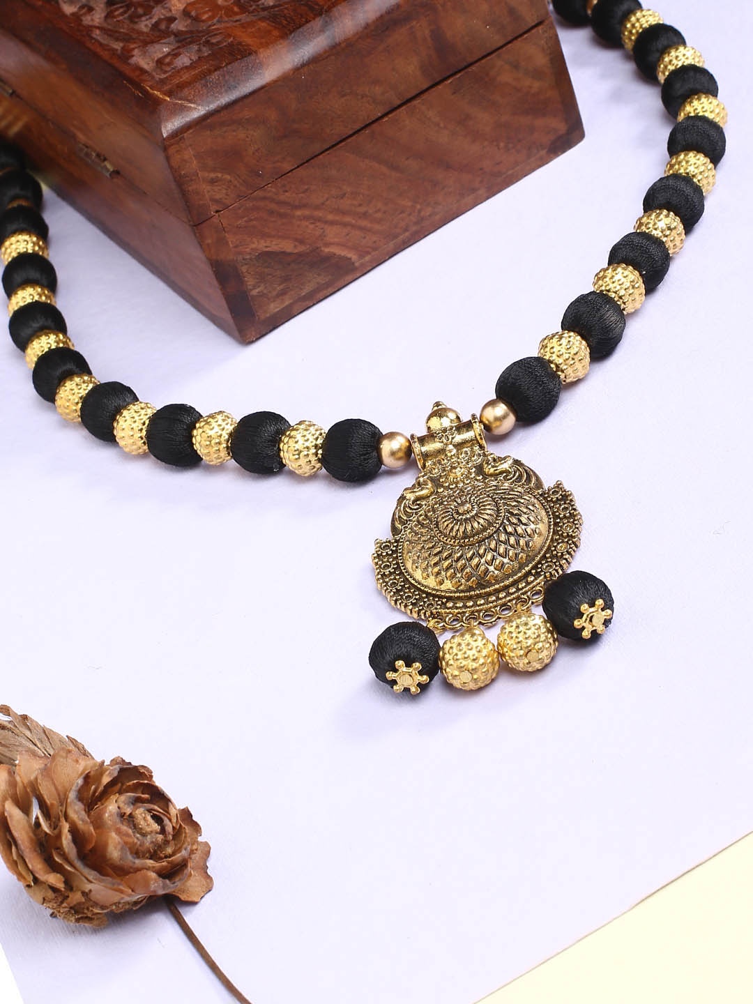 

AKSHARA German Silver Brass-Plated Handcrafted Necklace, Black