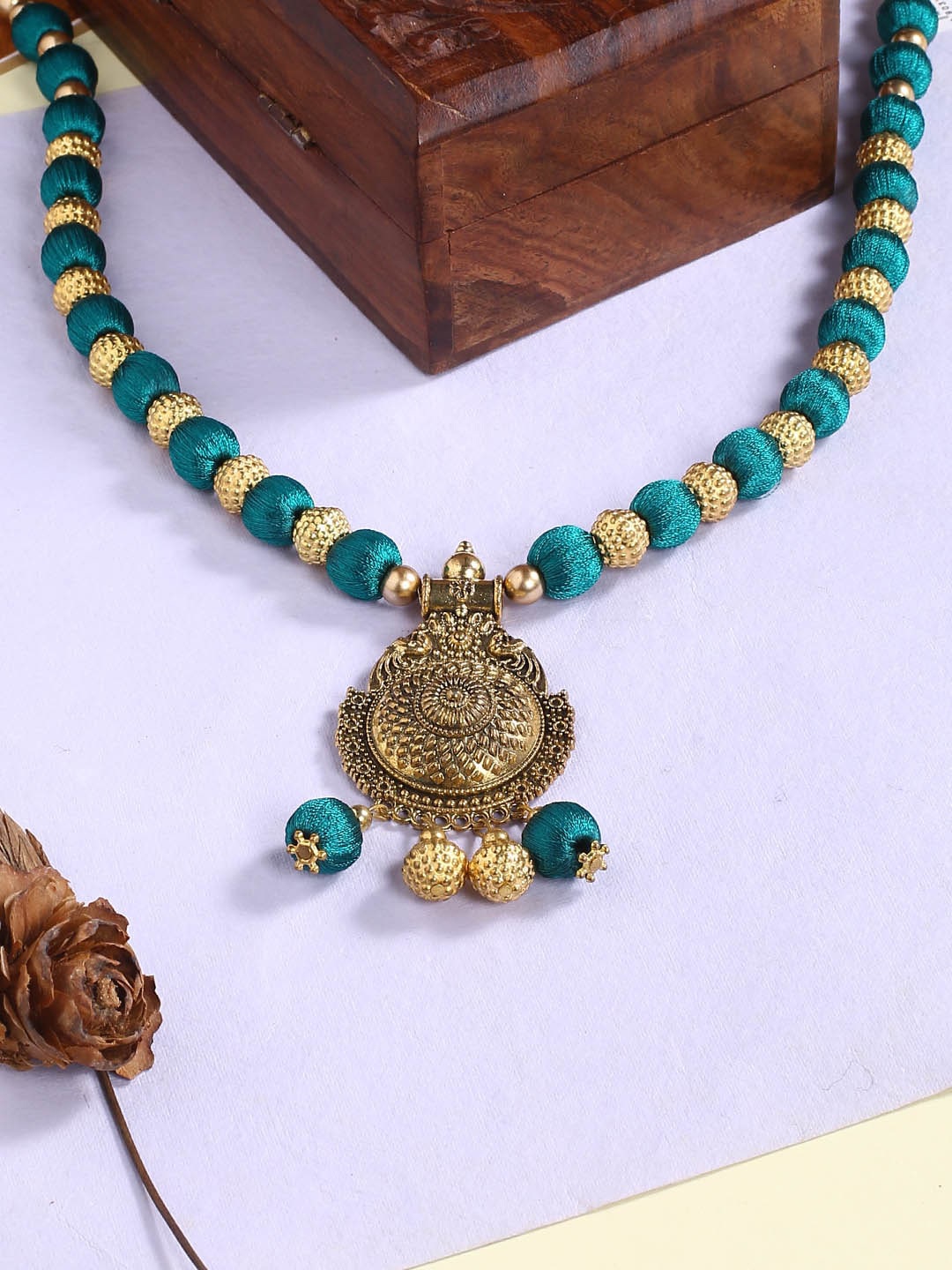 

AKSHARA German Silver Brass-Plated Handcrafted Necklace, Green