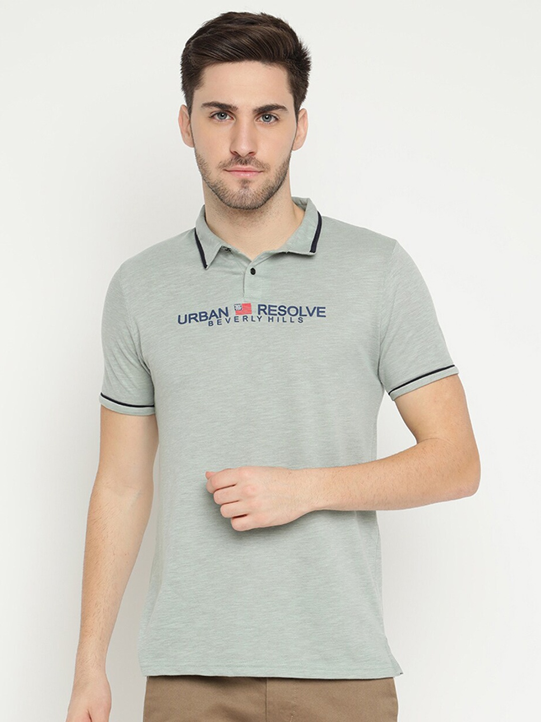 

V2 Value & Variety Men Typography Printed Polo Collar Cotton T-shirt, Green
