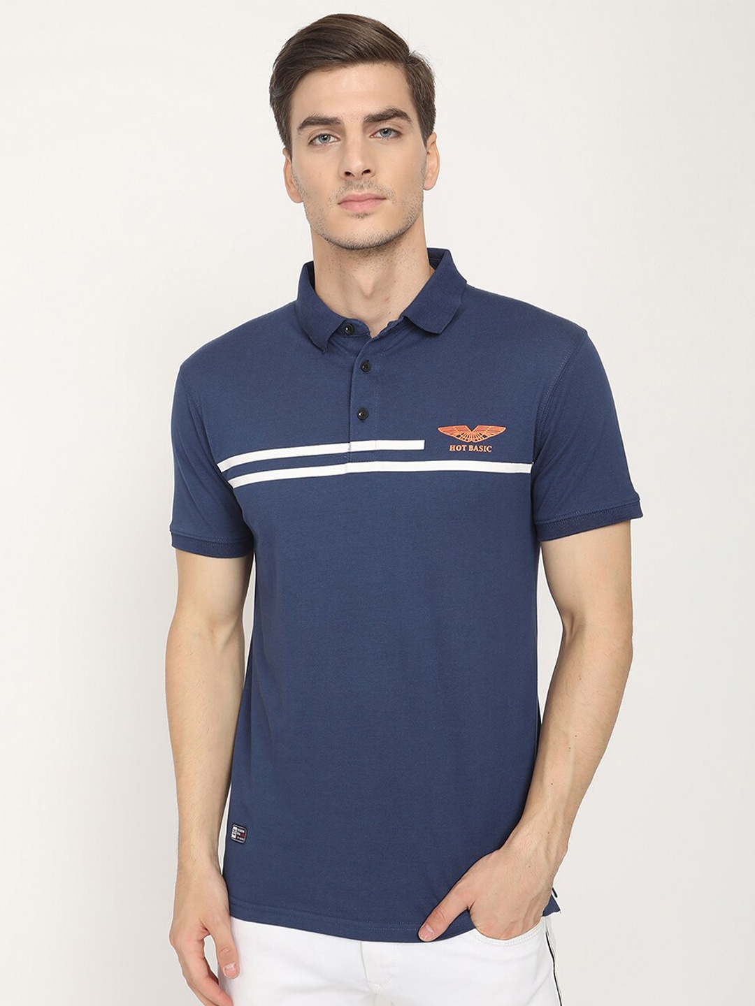 

V2 Value & Variety Men Striped Polo Collar Cotton T-shirt, Blue