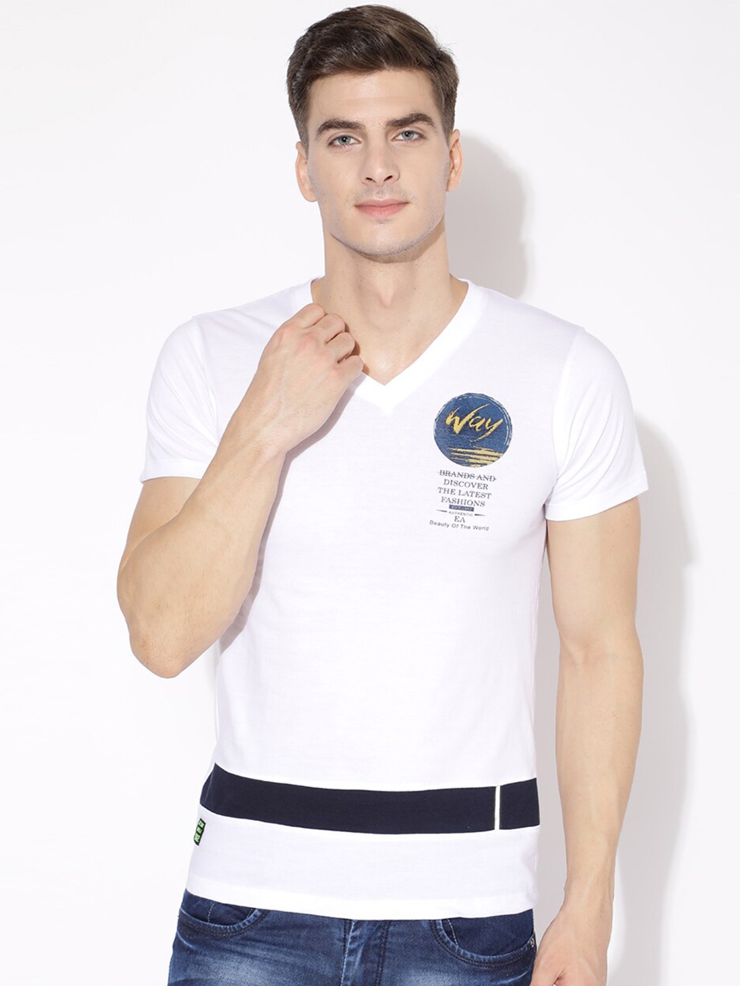 

V2 Value & Variety Men Cotton V-Neck T-shirt, White