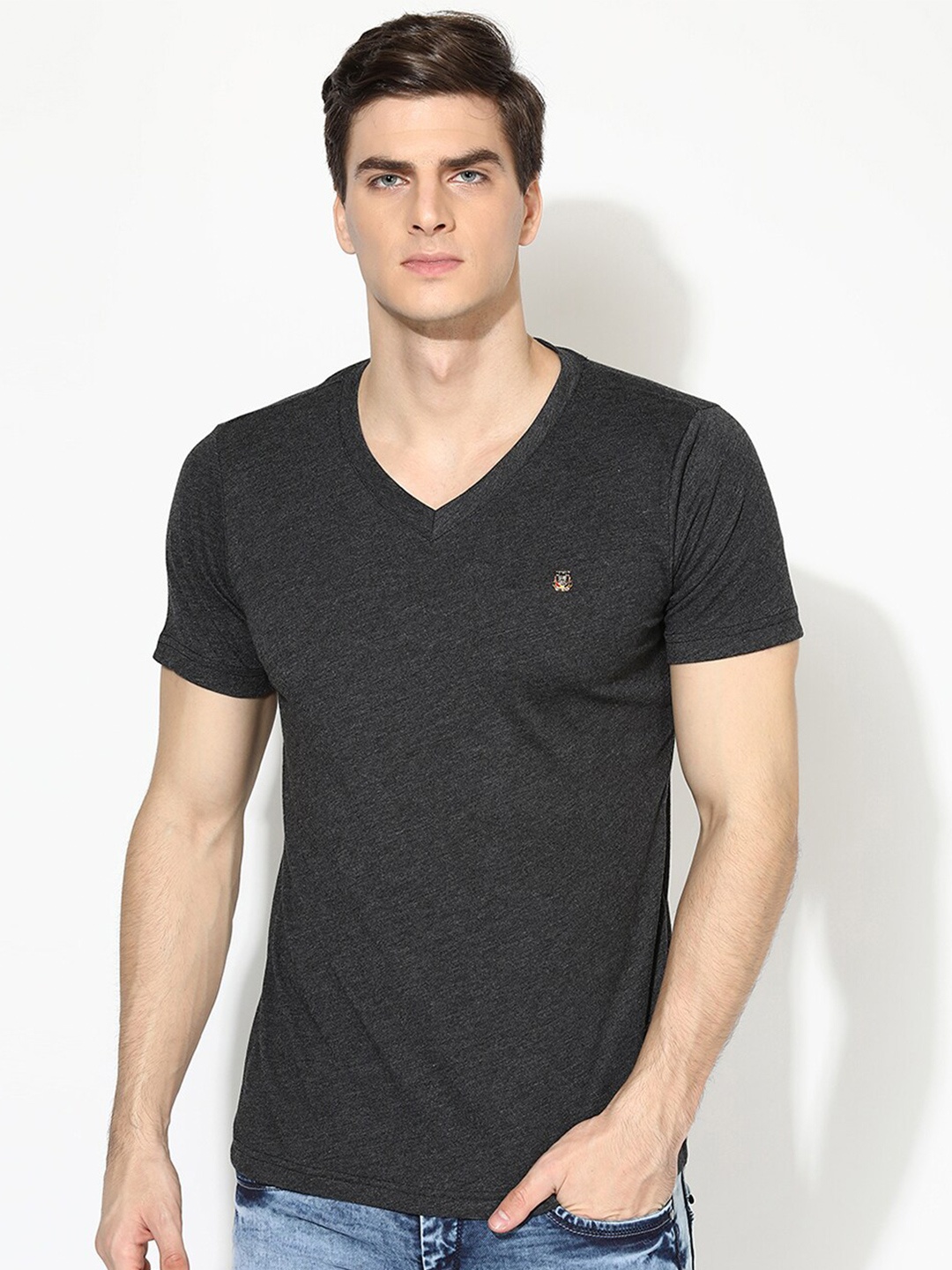 

V2 Value & Variety Men V-Neck Slim Fit Cotton T-shirt, Grey