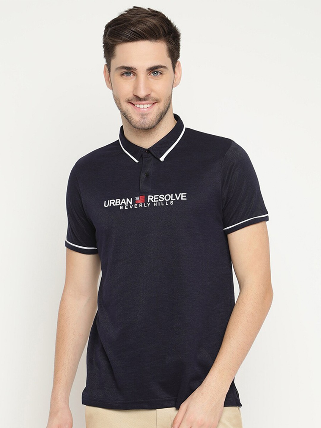 

V2 Value & Variety Men Polo Collar Cotton T-shirt, Navy blue