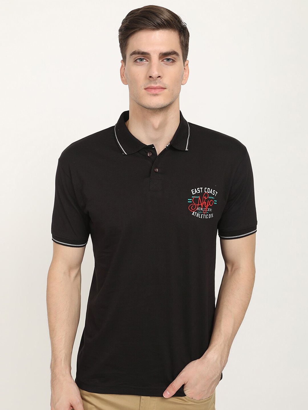 

V2 Value & Variety Men Polo Collar Cotton T-shirt, Black