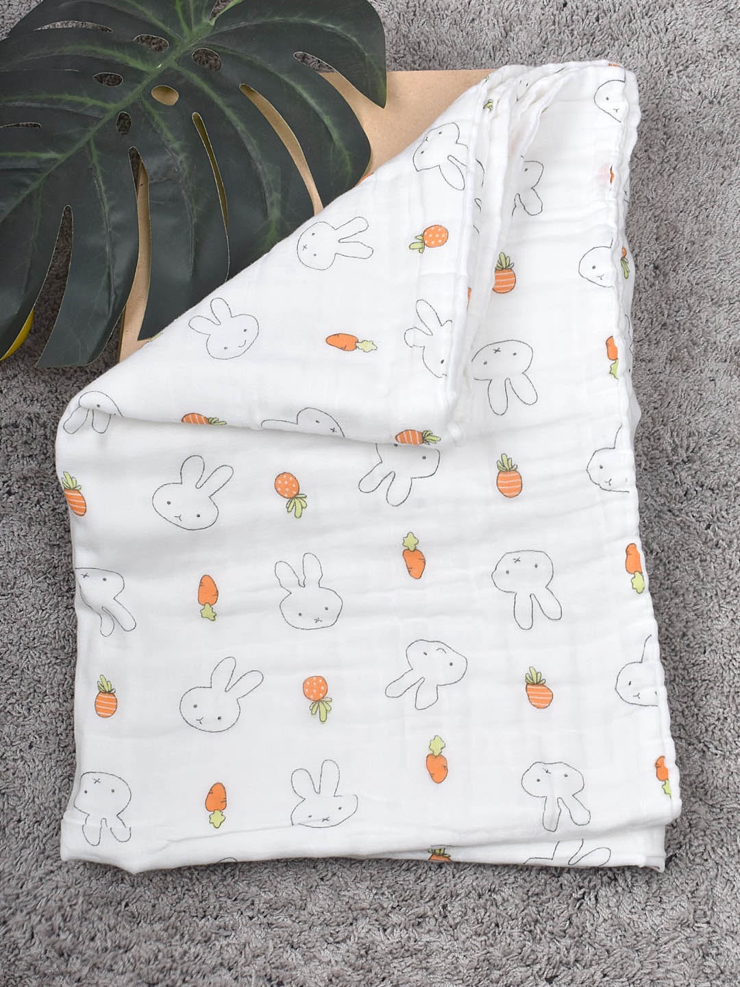 

Moms Home Kids White Super Soft Printed 500 GSM Organic Cotton Bath Towel cum Blanket
