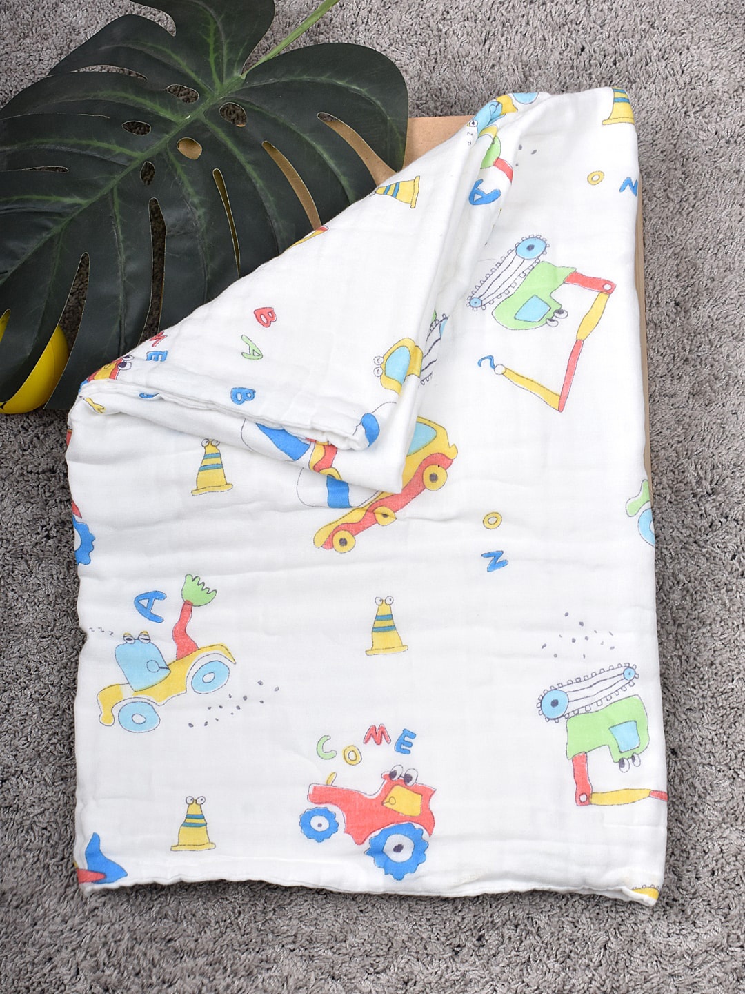 

Moms Home Kids White Super Soft Printed 500 GSM Organic Cotton Bath Towel cum Blanket