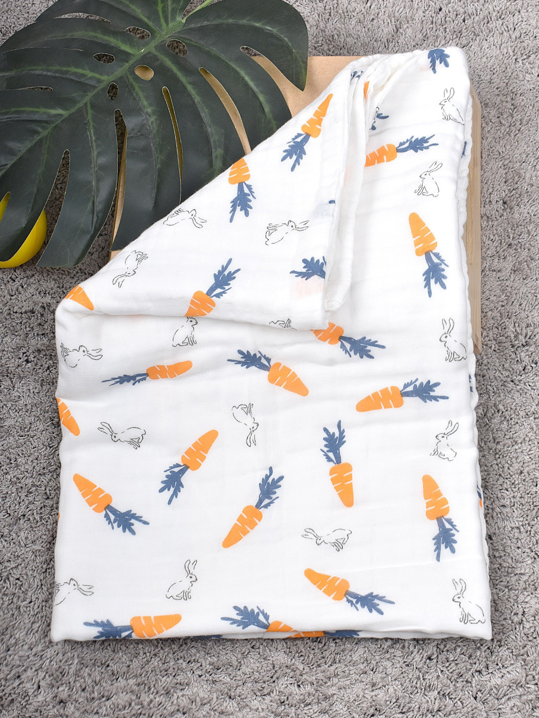 

Moms Home Kids White & Orange Printed 500 GSM Cotton Bath Towel cum Blanket