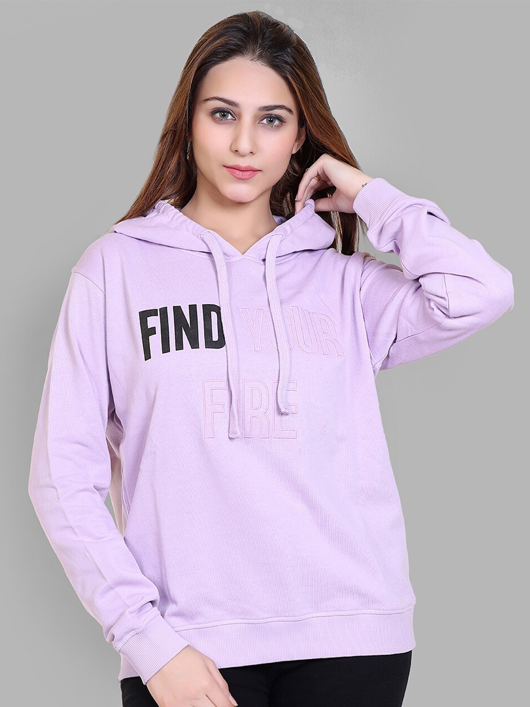 

Club York Women Typography Printed Hooded Pullover Sweatshirt, Lavender