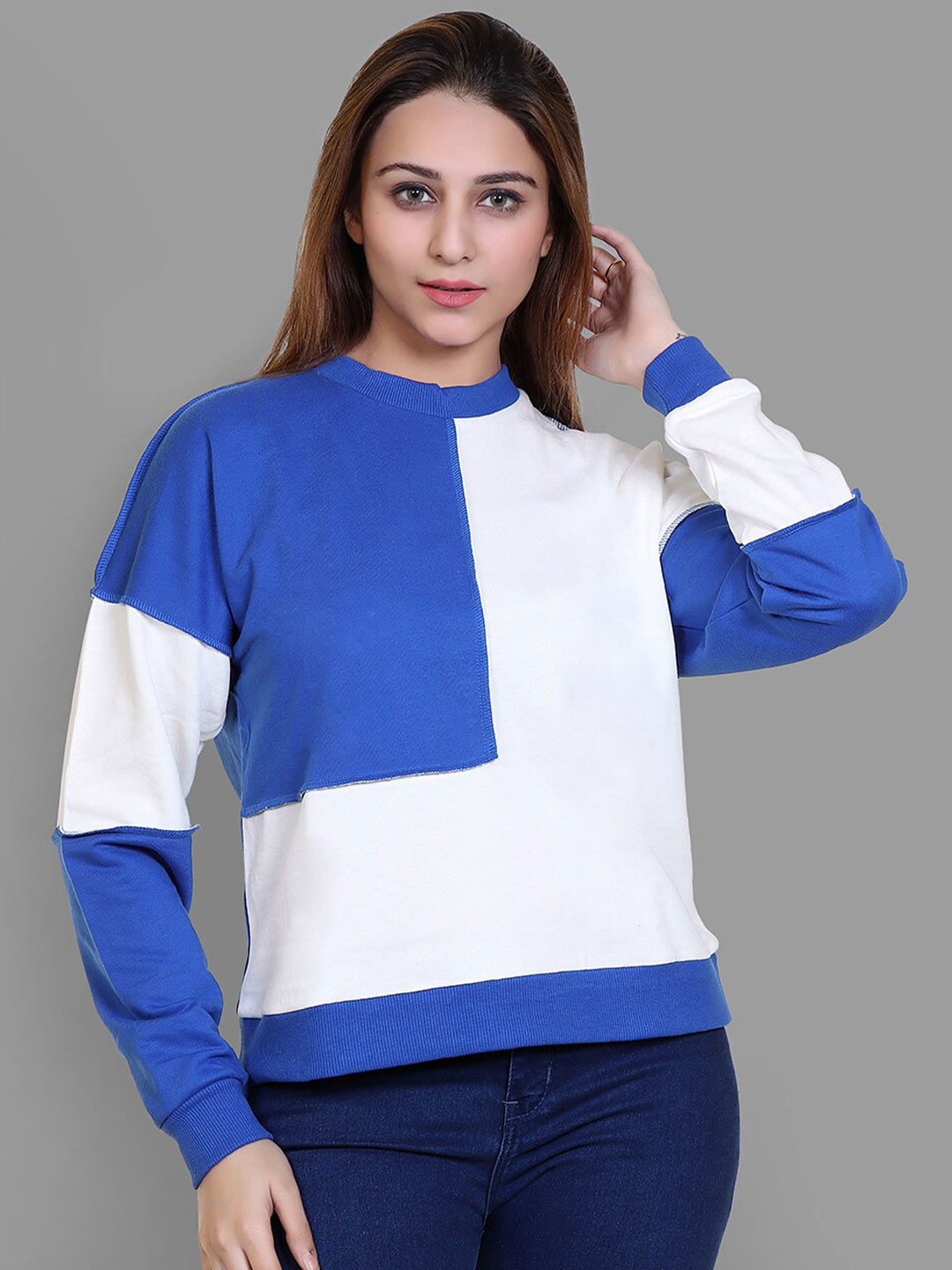 

Club York Women Colourblocked Pullover Sweatshirt, Blue