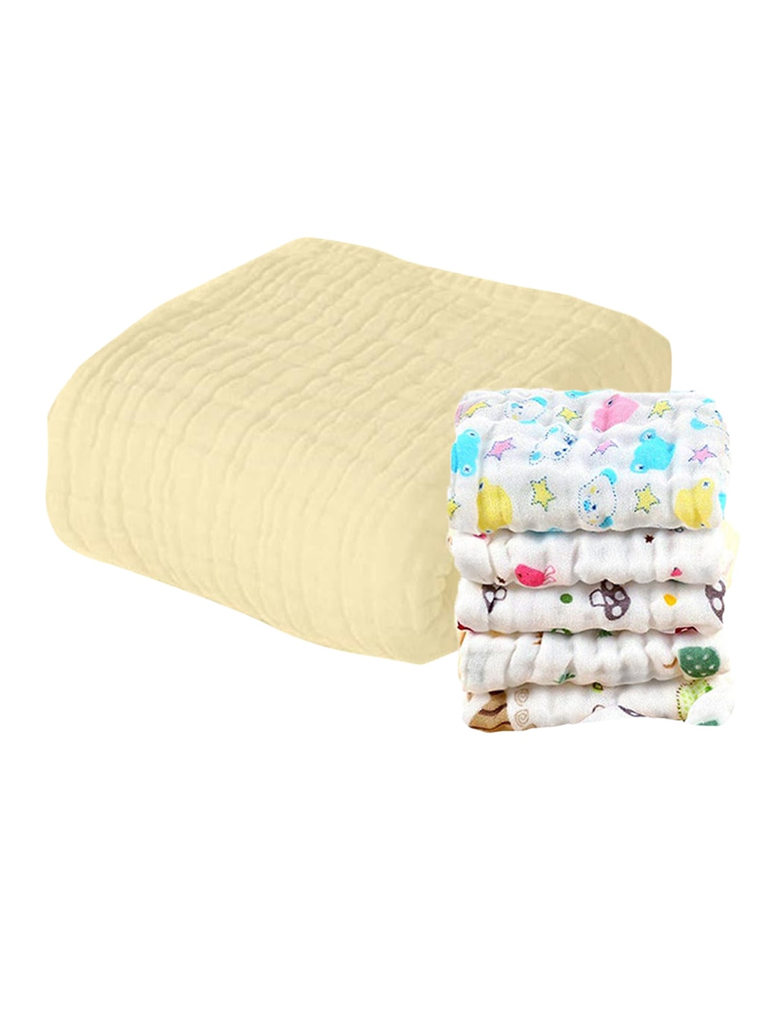 

Moms Home Kids Yellow Set Of 6 500 GSM Organic Cotton Bath Towel With Printed Napkins