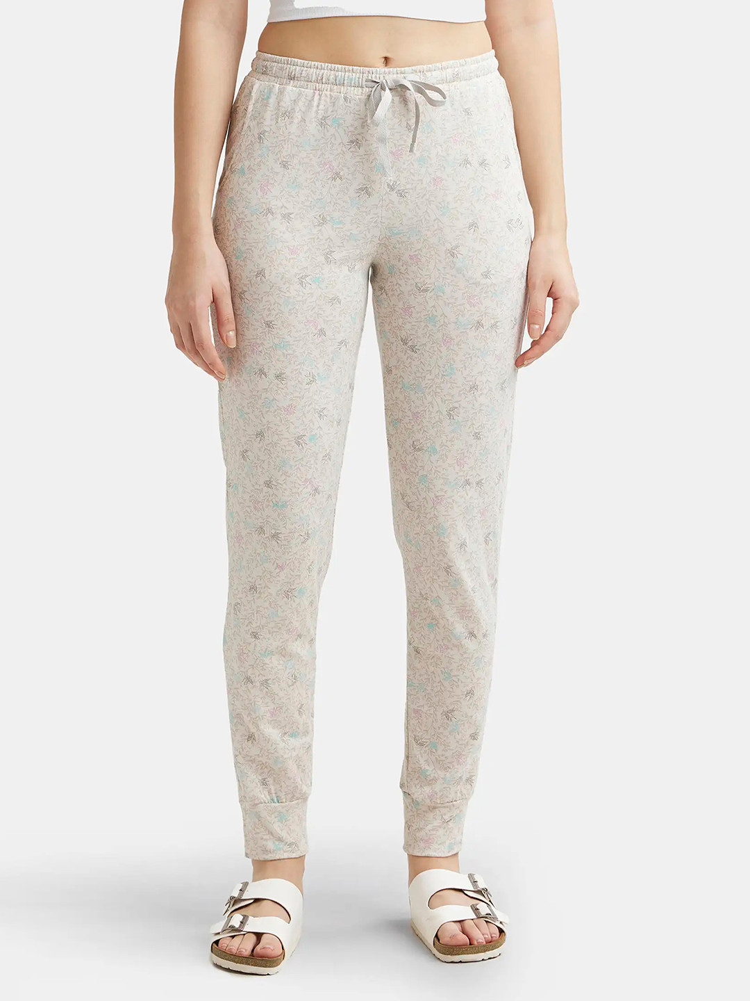 

Jockey Super Combed Cotton Relaxed Fit Cuffed Hem Styled Printed Relaxed Fit Pyjama-RX61, Beige