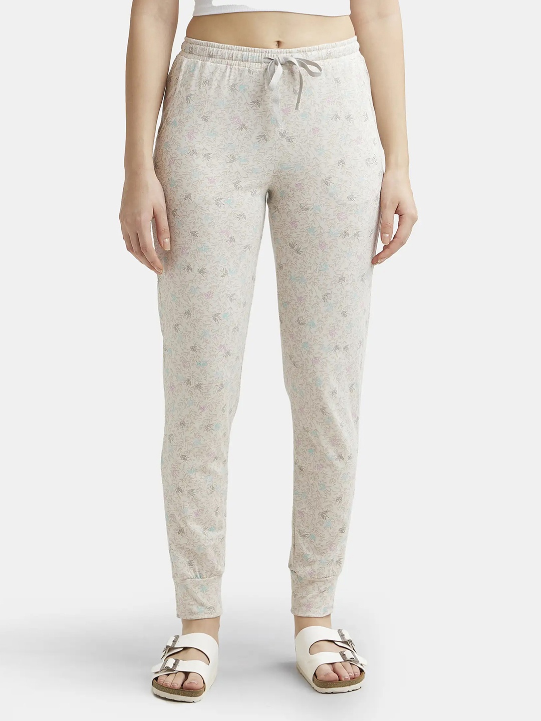 

Jockey Super Combed Cotton Relaxed Fit Cuffed Hem Styled Printed Relaxed Fit Pyjama-RX61, Beige