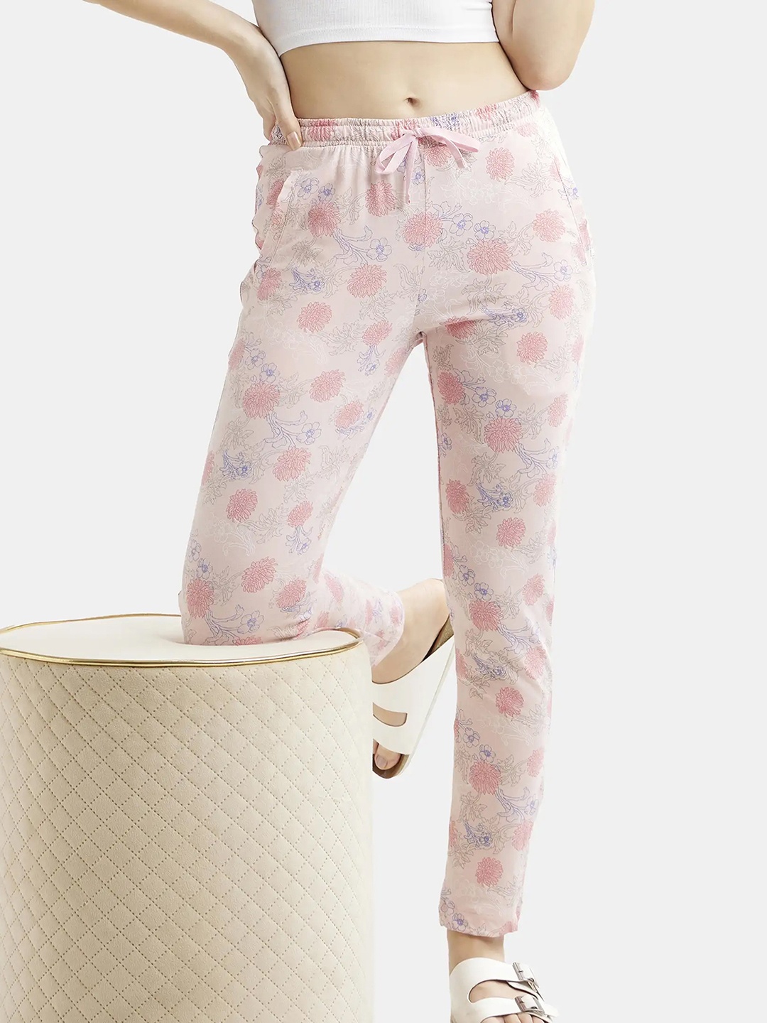 

Jockey Cotton Relaxed Fit Printed Pyjama with Side Pockets, Pink
