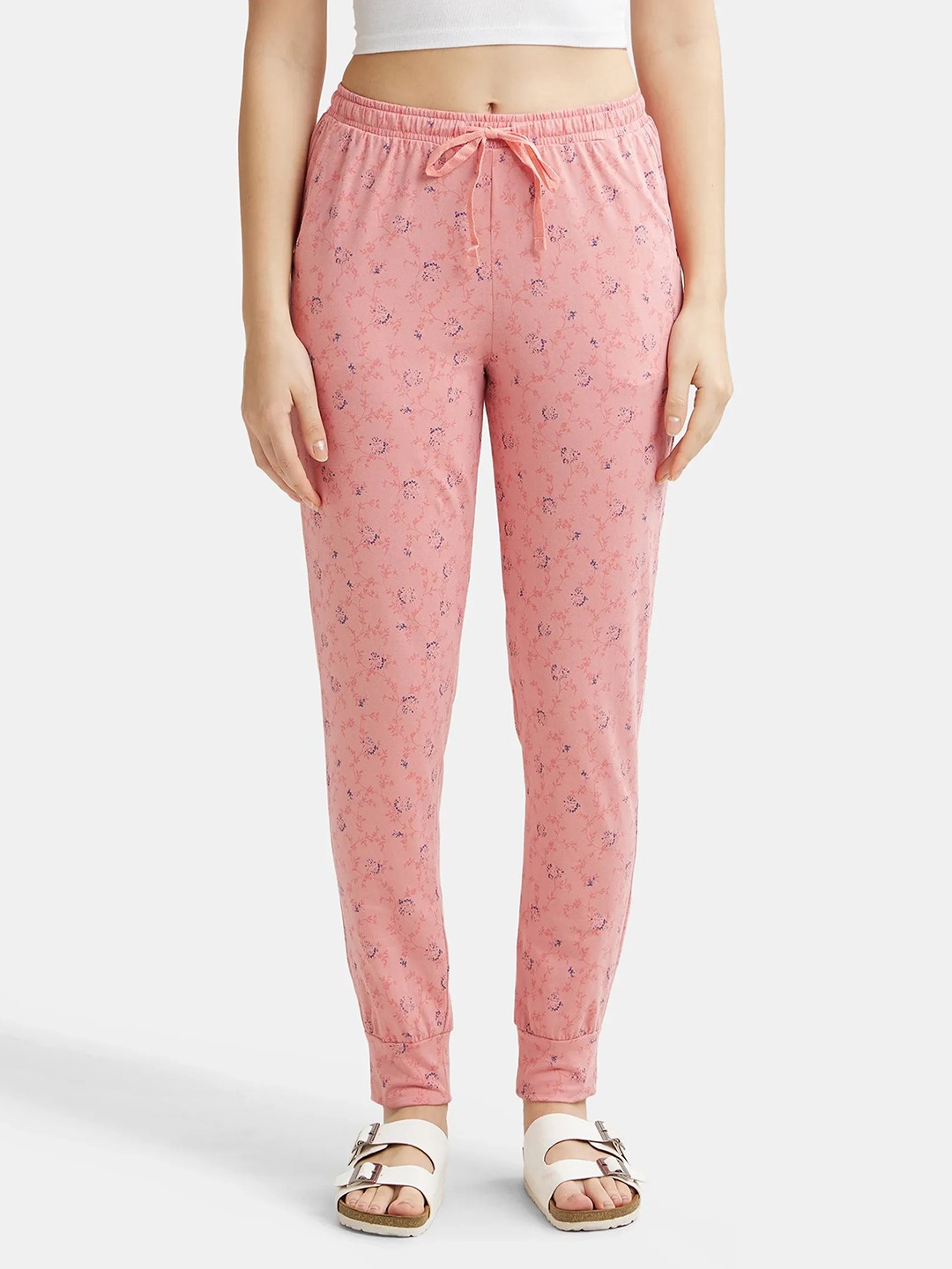 

Jockey Super Combed Cotton Relaxed Fit Cuffed Hem Styled Printed Relaxed Fit Pyjama-RX61, Pink