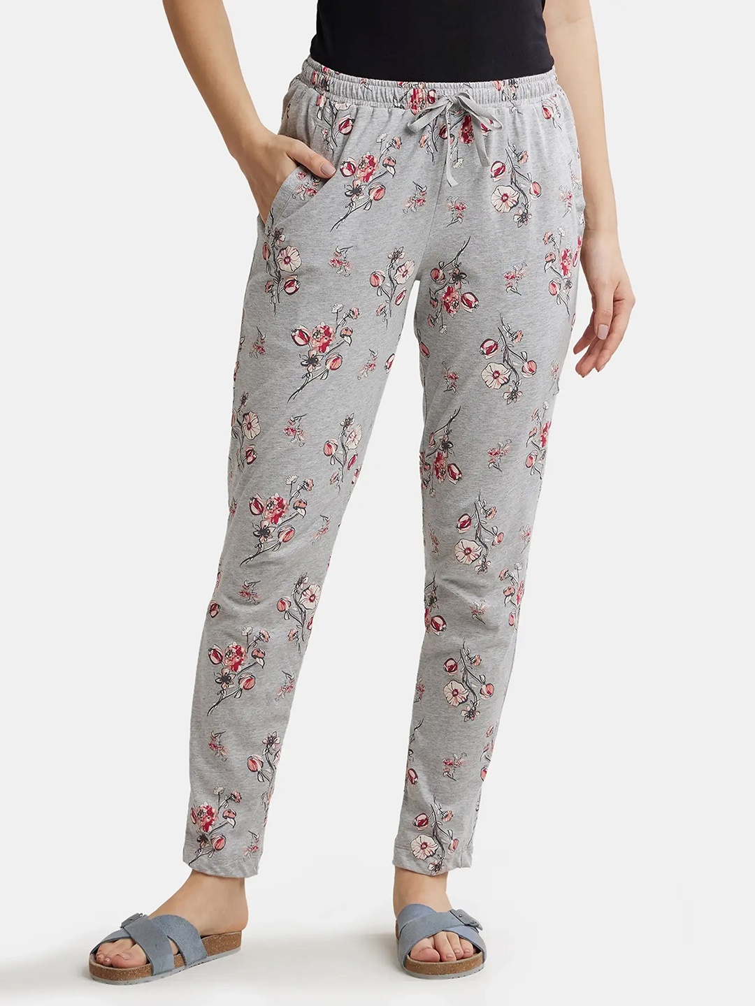 

Jockey Super Combed Cotton Relaxed Fit Printed Pyjama with Side Pockets -RX47, Grey
