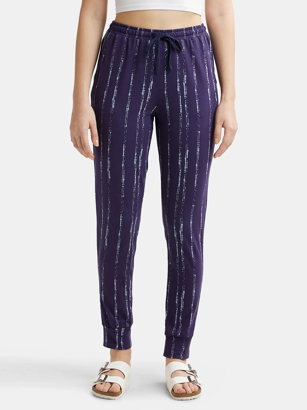 

Jockey Super Combed Cotton Relaxed Fit Cuffed Hem Styled Printed Relaxed Fit Pyjama-RX61, Navy blue