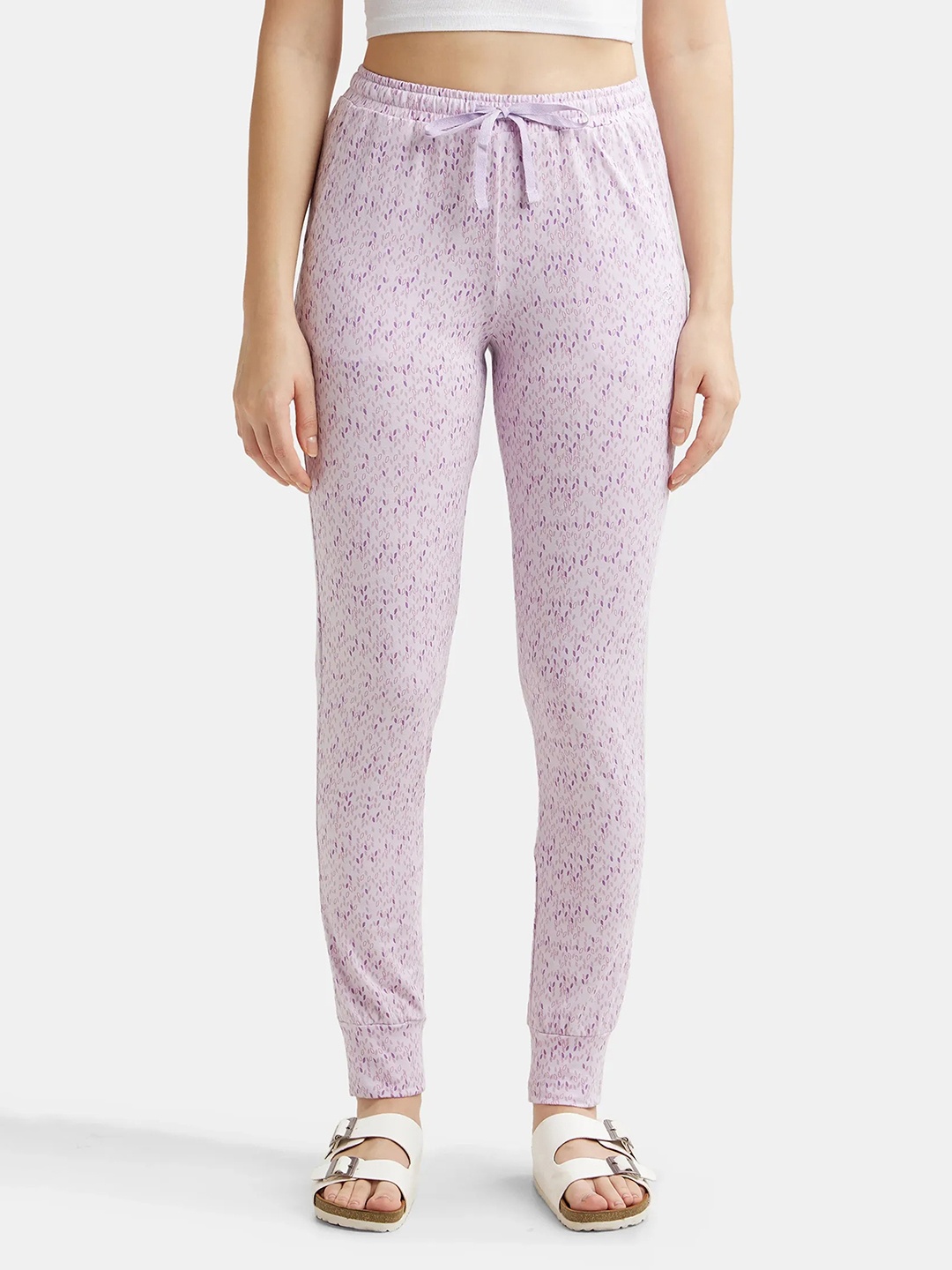 

Jockey Super Combed Cotton Relaxed Fit Cuffed Hem Styled Printed Relaxed Fit Pyjama-RX61, Lavender