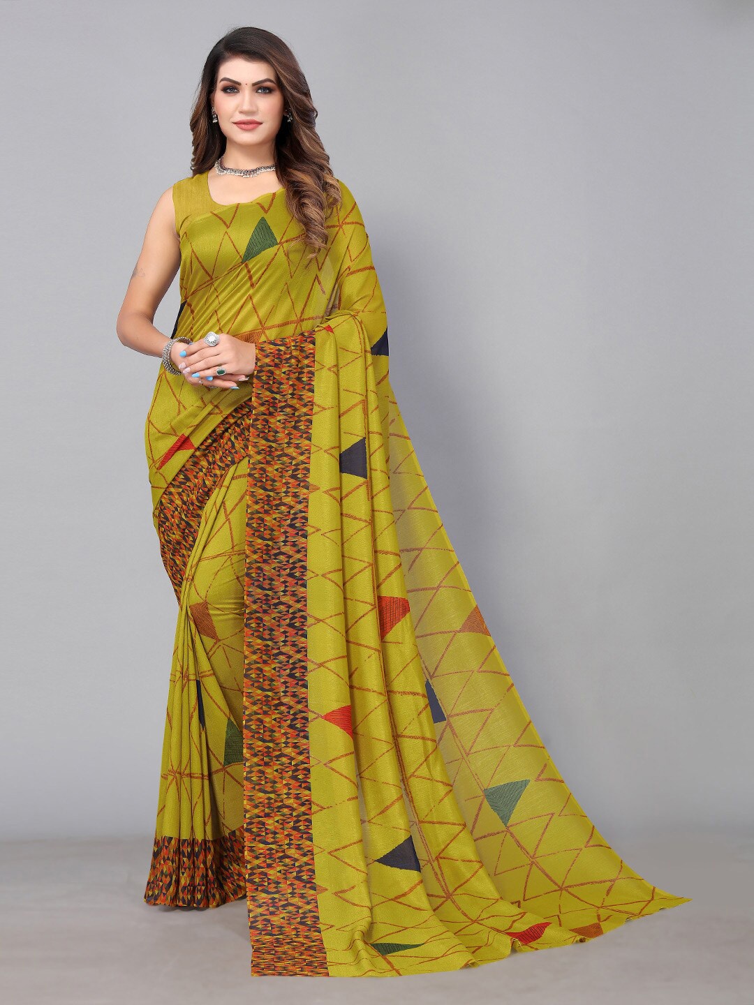 

HRITIKA Pure Georgette Saree, Green