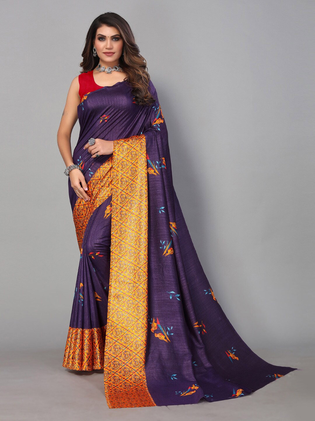 

HRITIKA Floral Pure Georgette Saree, Purple