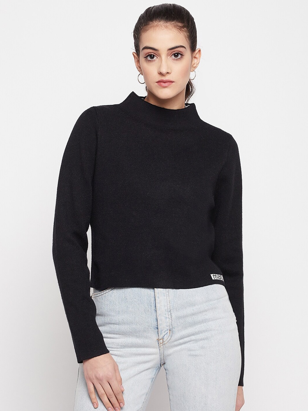 

Madame Women Round Neck Acrylic Pullover, Black
