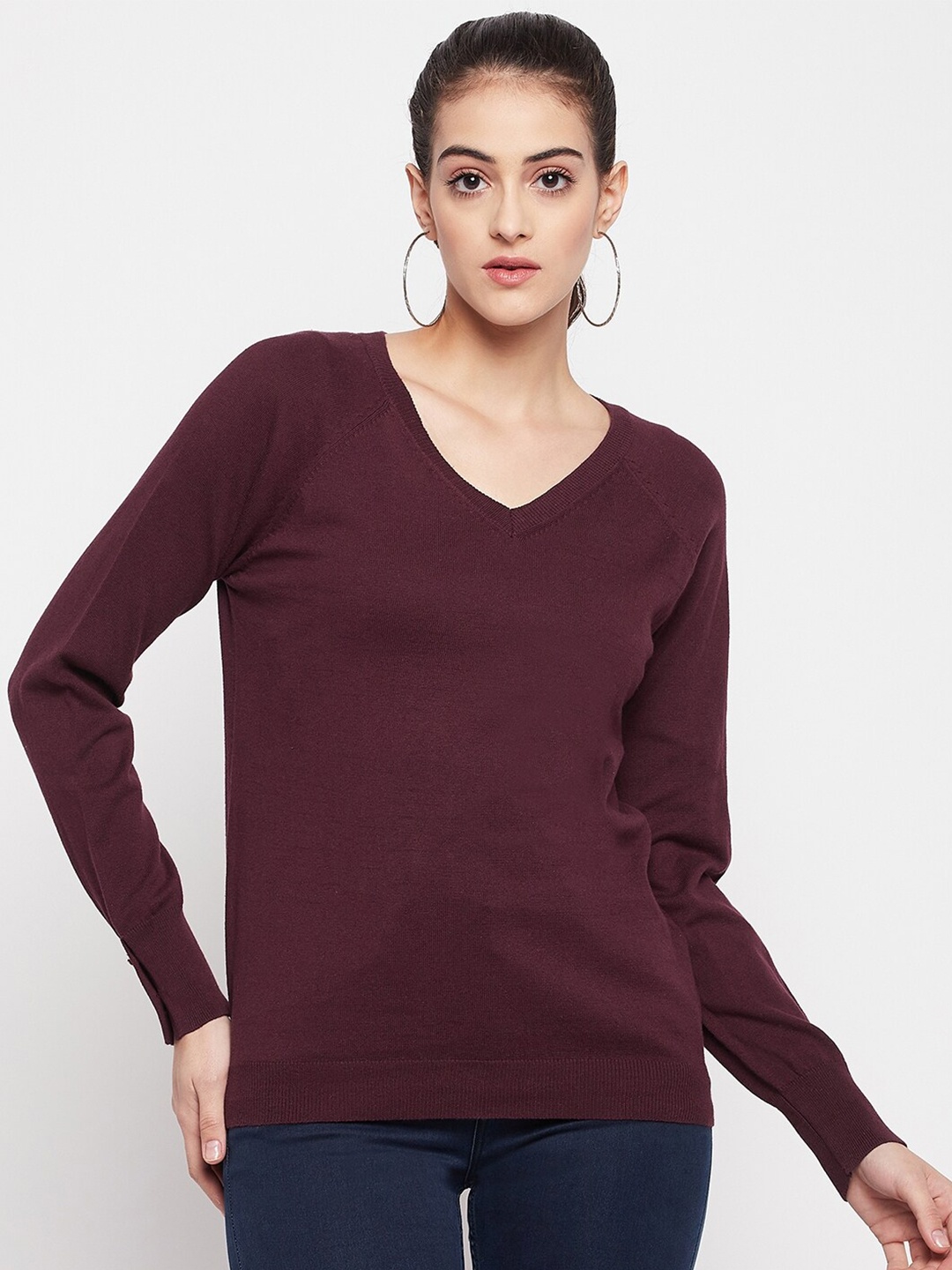 

Madame V neck Cotton Pullover, Purple