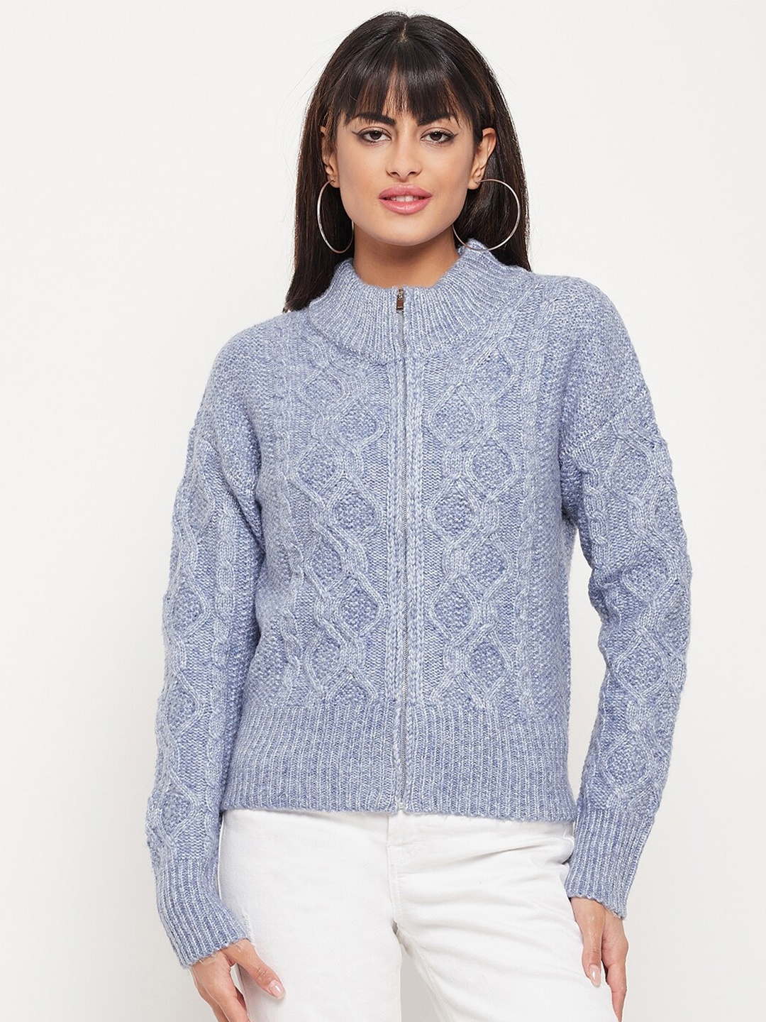 

Madame Cable Knit Acrylic Cardigan, Blue
