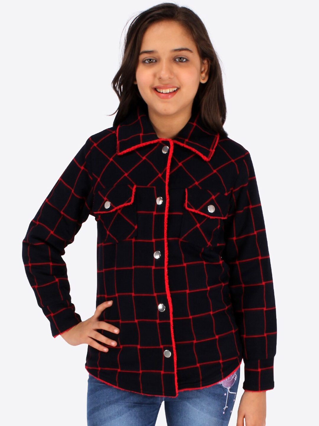 

CUTECUMBER Girls Checked Cotton Tailored Jacket, Navy blue