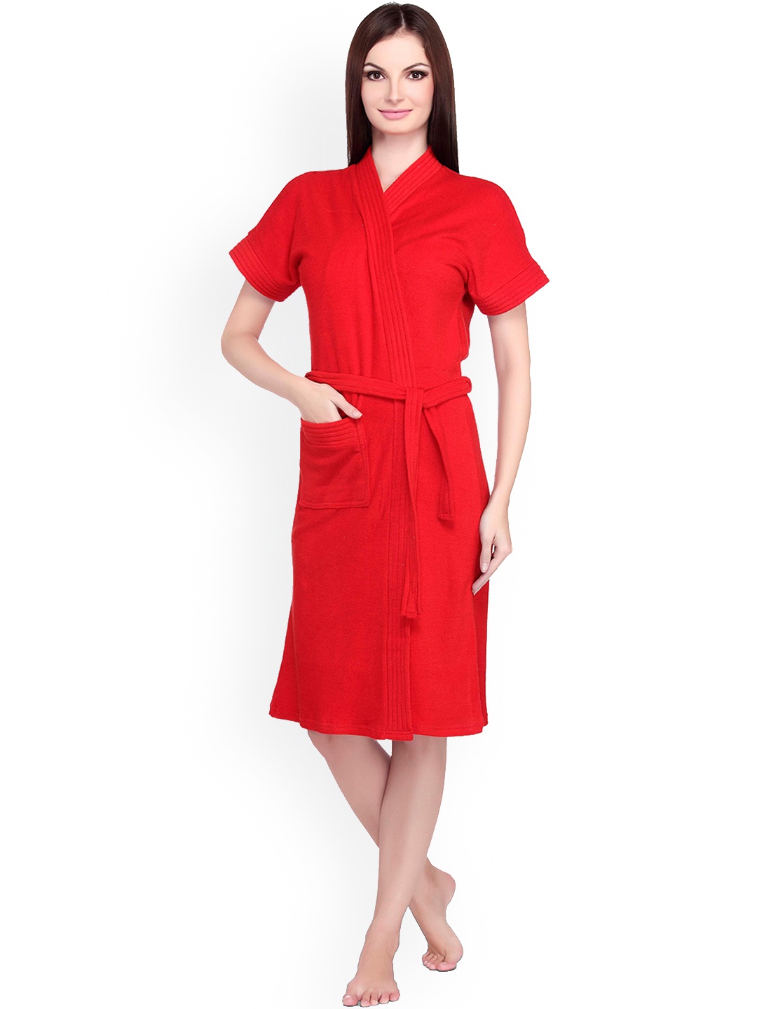 

Sand Dune Women Plus Size Pure Cotton Bath Robe with Belt, Red
