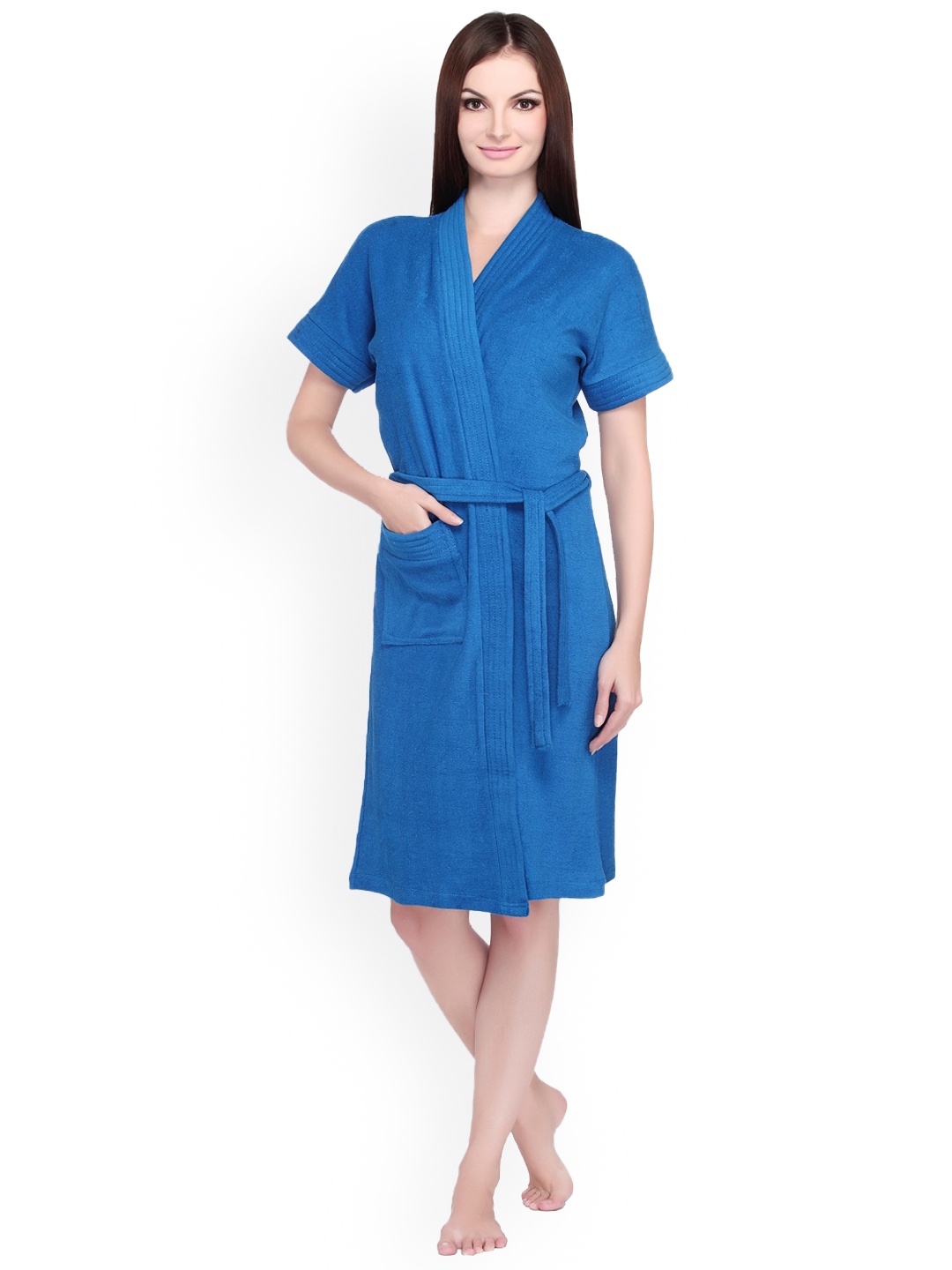 

Sand Dune Women Plus Size Pure Cotton Bath Robe with Belt, Blue