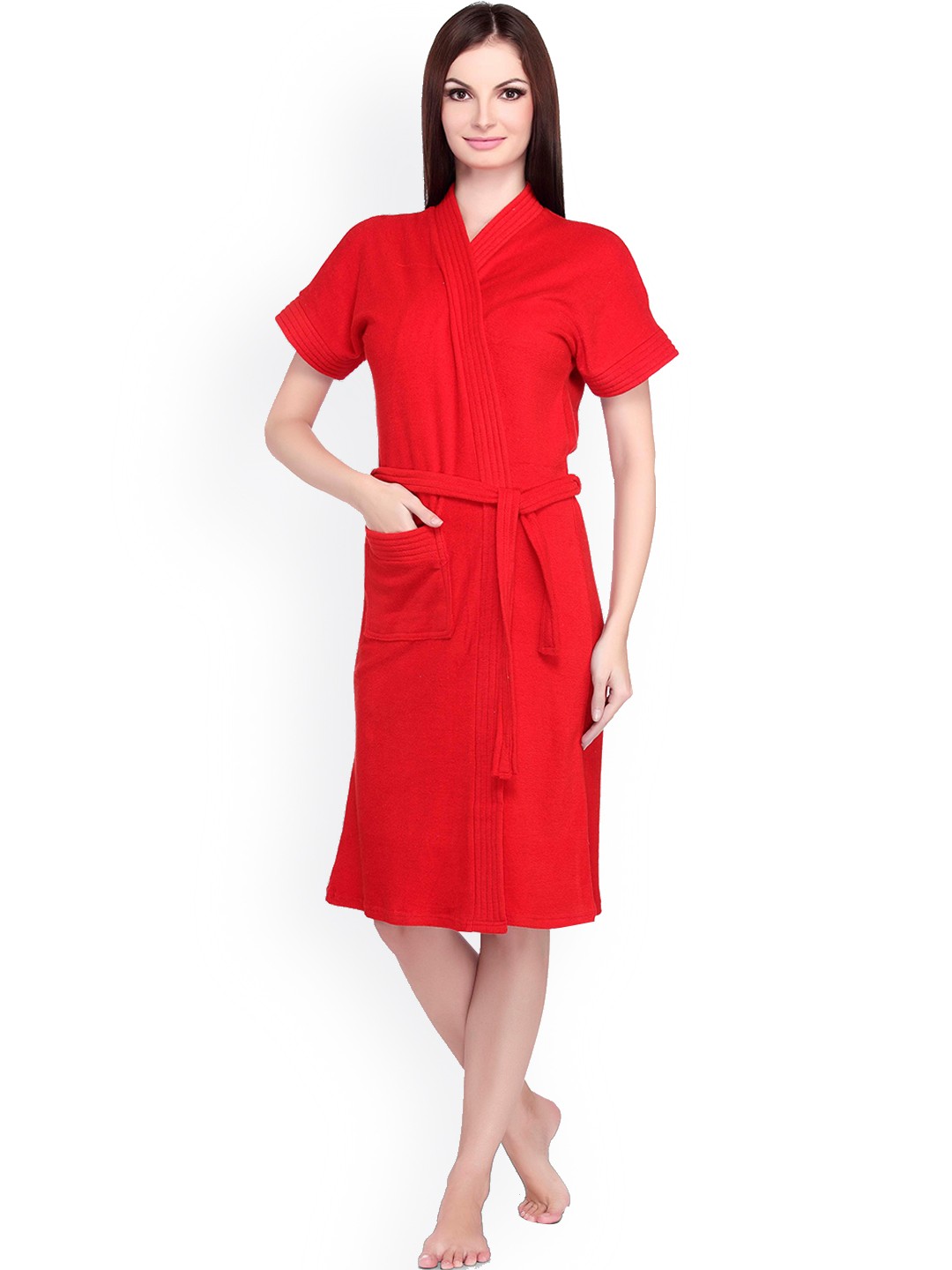 

Sand Dune Women Plus Size Pure Cotton Bath Robe with Belt, Red