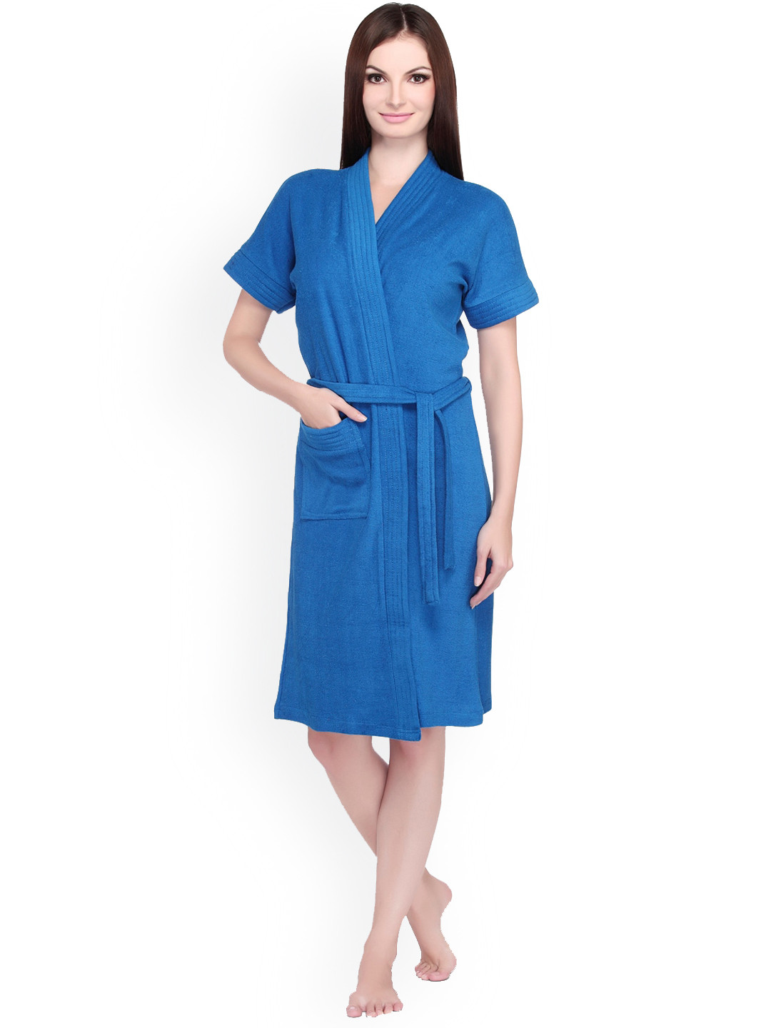 

Sand Dune Women Plus Size Pure Cotton Bath Robe with Belt, Blue