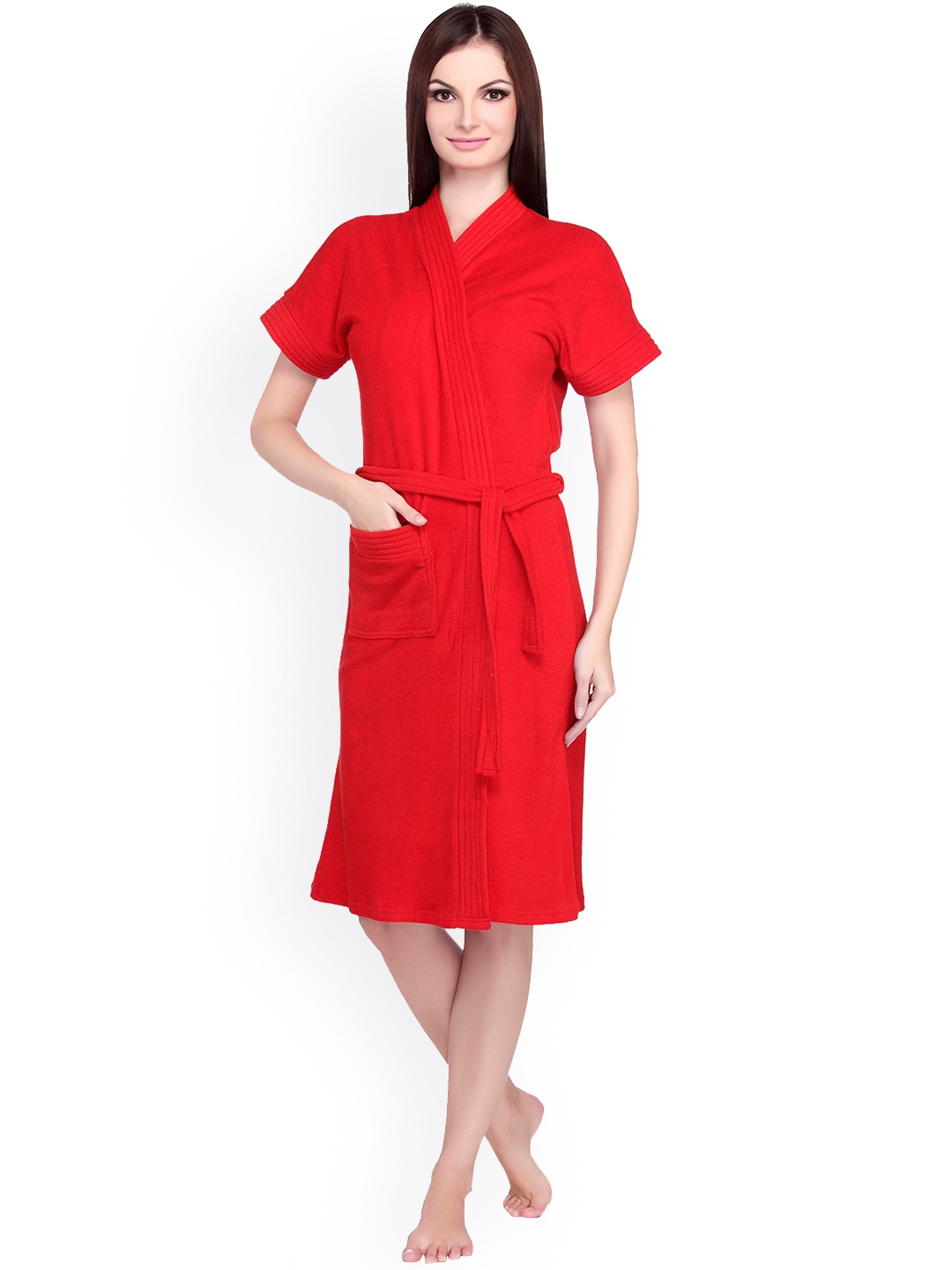 

Sand Dune Women Plus Size Pure Cotton Bath Robe with Belt, Red