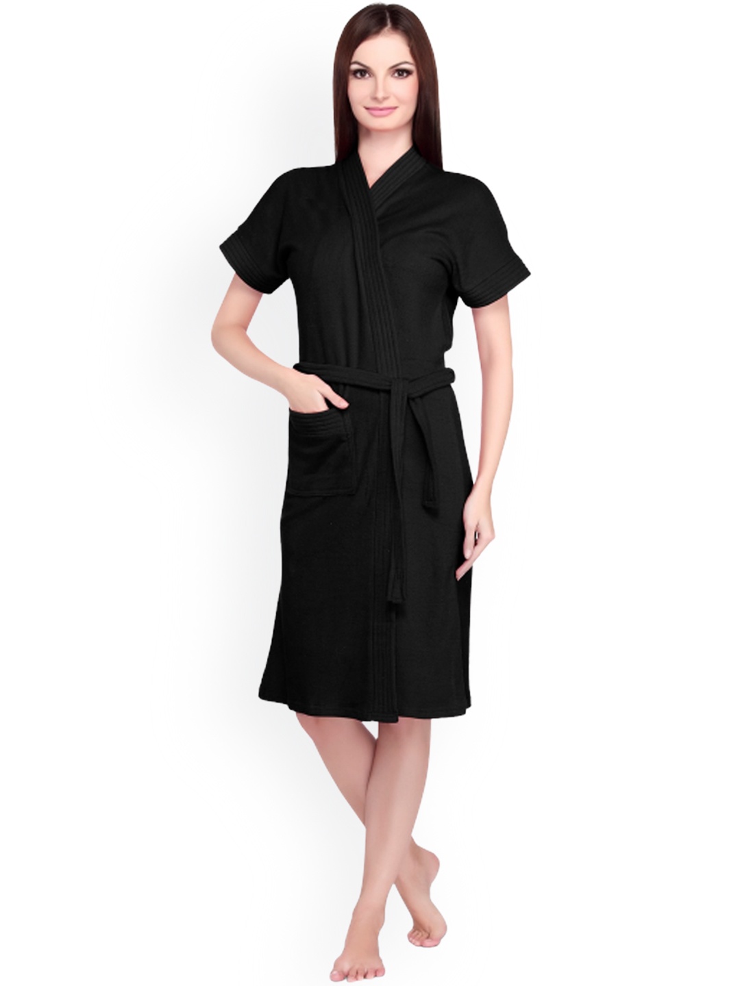 

Sand Dune Women Plus Size Pure Cotton Bath Robe with Belt, Black