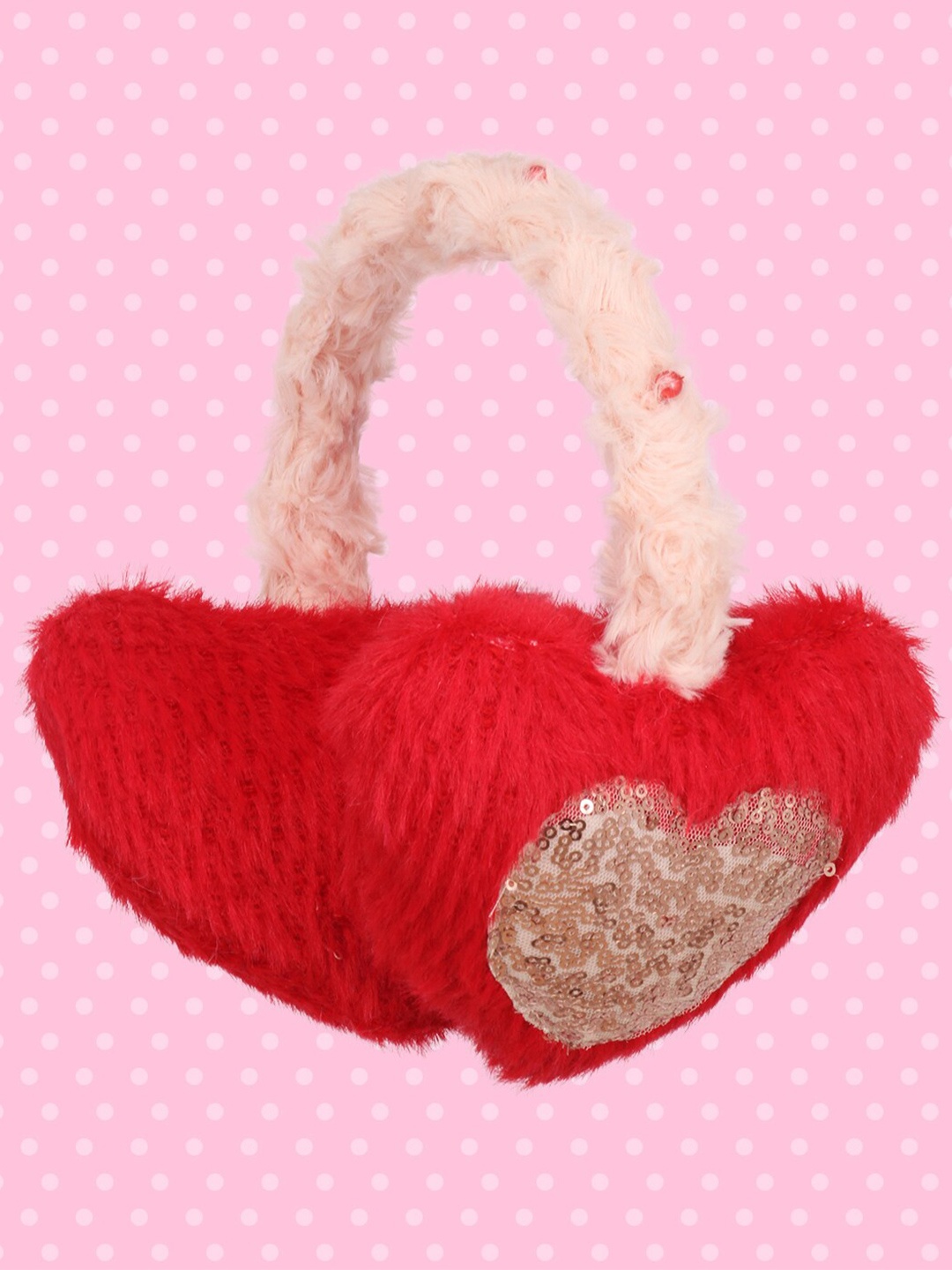 

CUTECUMBER Girls Heart Shaped Faux Fur Earmuffs, Red